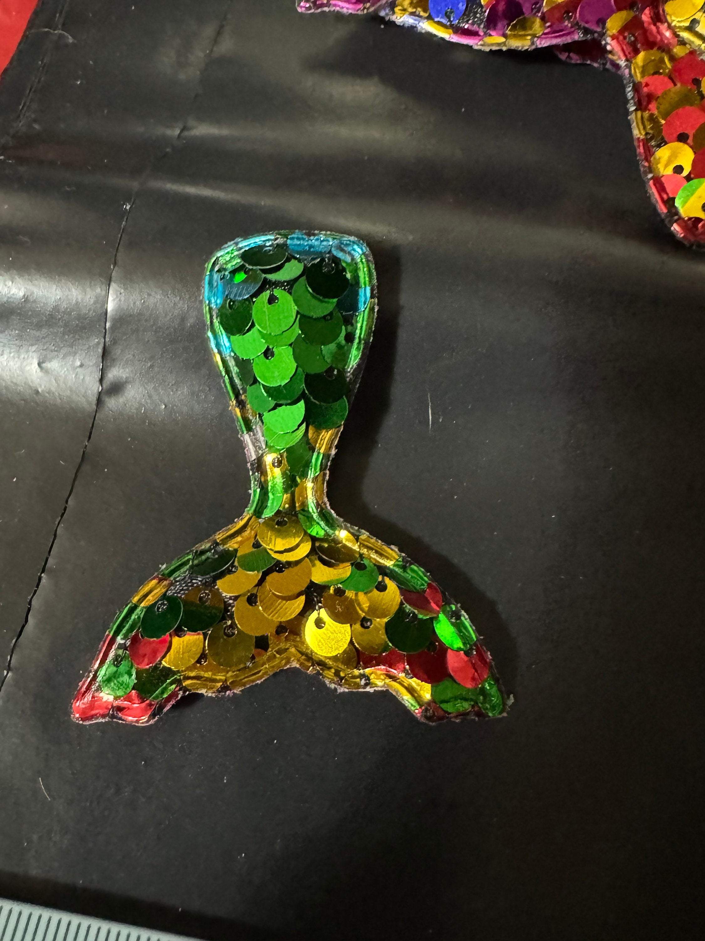 Rainbow Sequin Mermaid Tail Patch: Nautical Sewing Appliqué (6cm x 5cm)