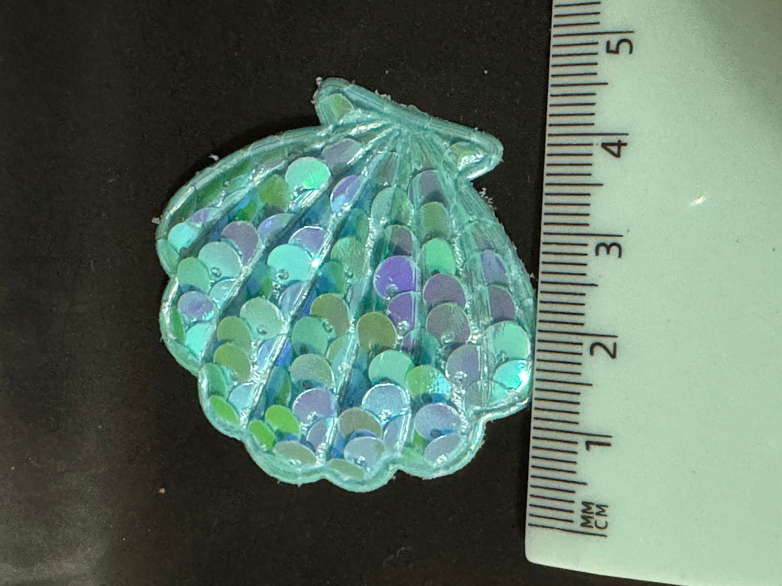 Turquoise Sequin Seashell Patch: Nautical Appliqué (4.5cm x 5cm)