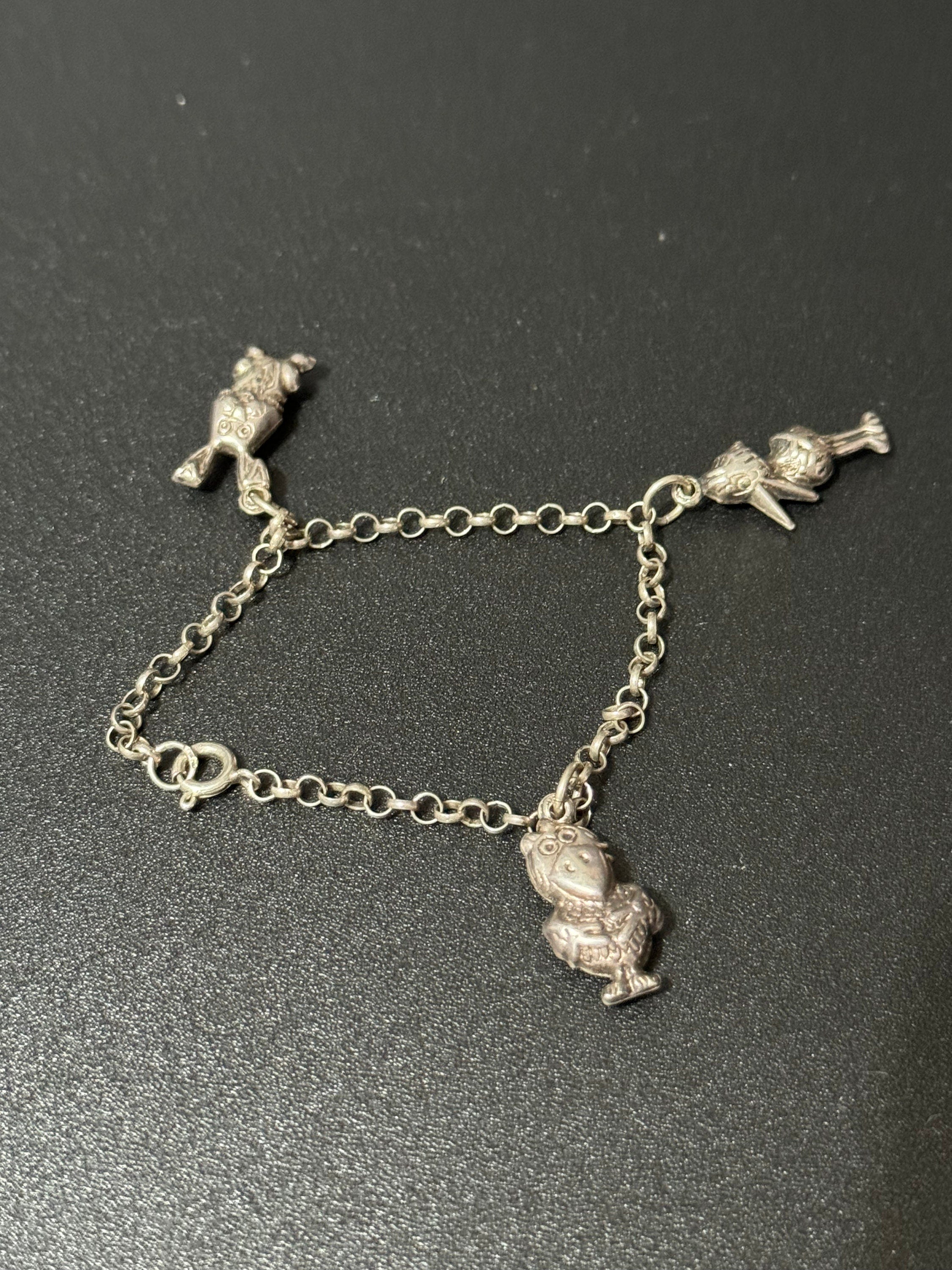 Vintage Sterling Silver Charm Bracelet: Easter Bunny & Bird Charms