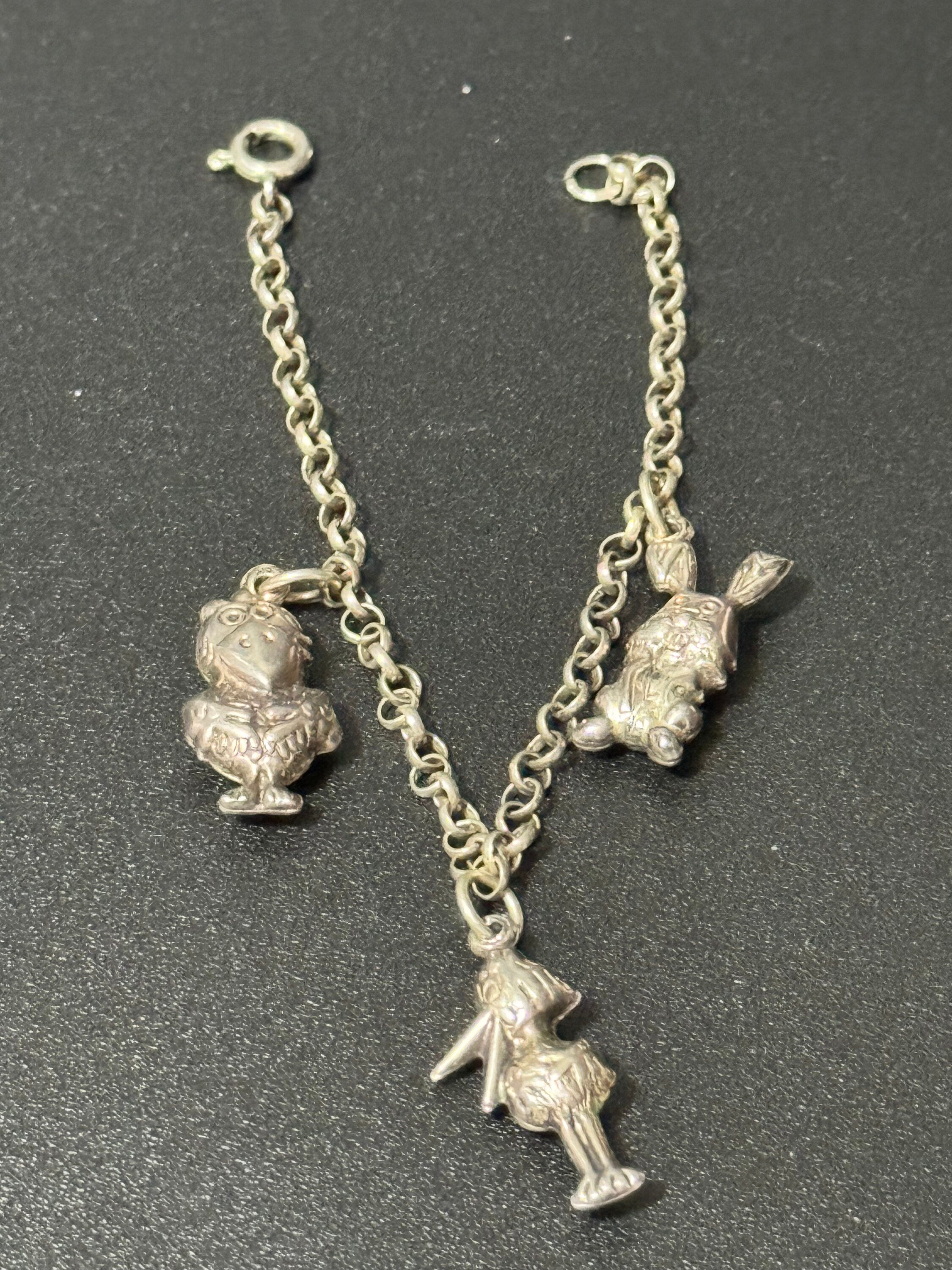 Vintage Sterling Silver Charm Bracelet: Easter Bunny & Bird Charms
