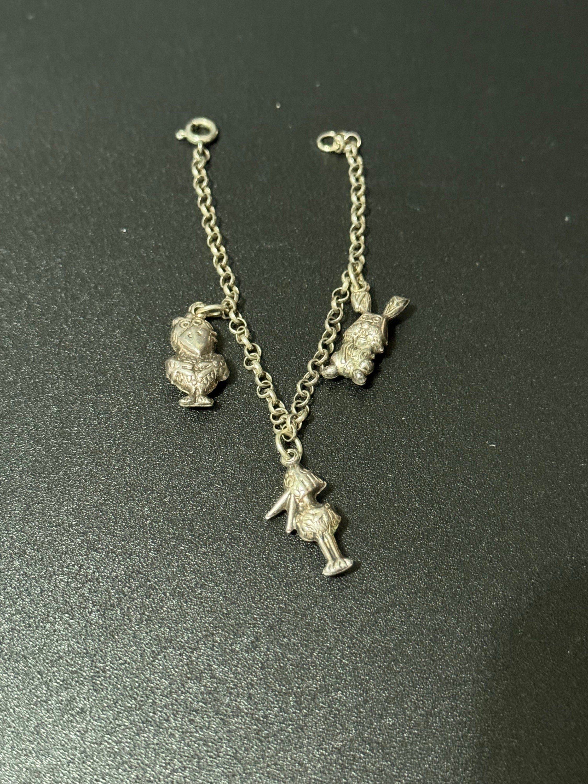 Vintage Sterling Silver Charm Bracelet: Easter Bunny & Bird Charms