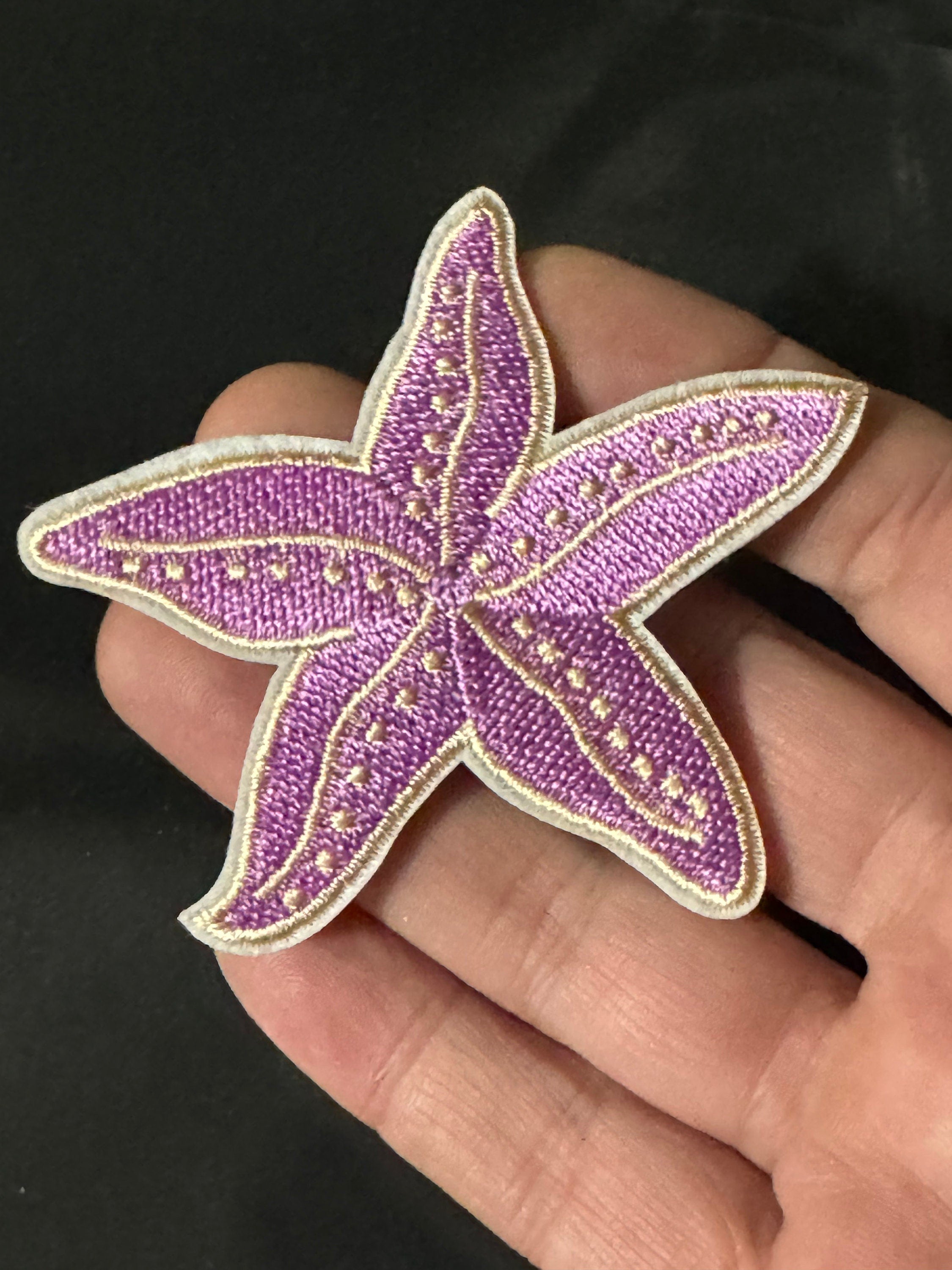 Pink Starfish Iron-On Patch: Nautical Embroidered Appliqué (7cm)