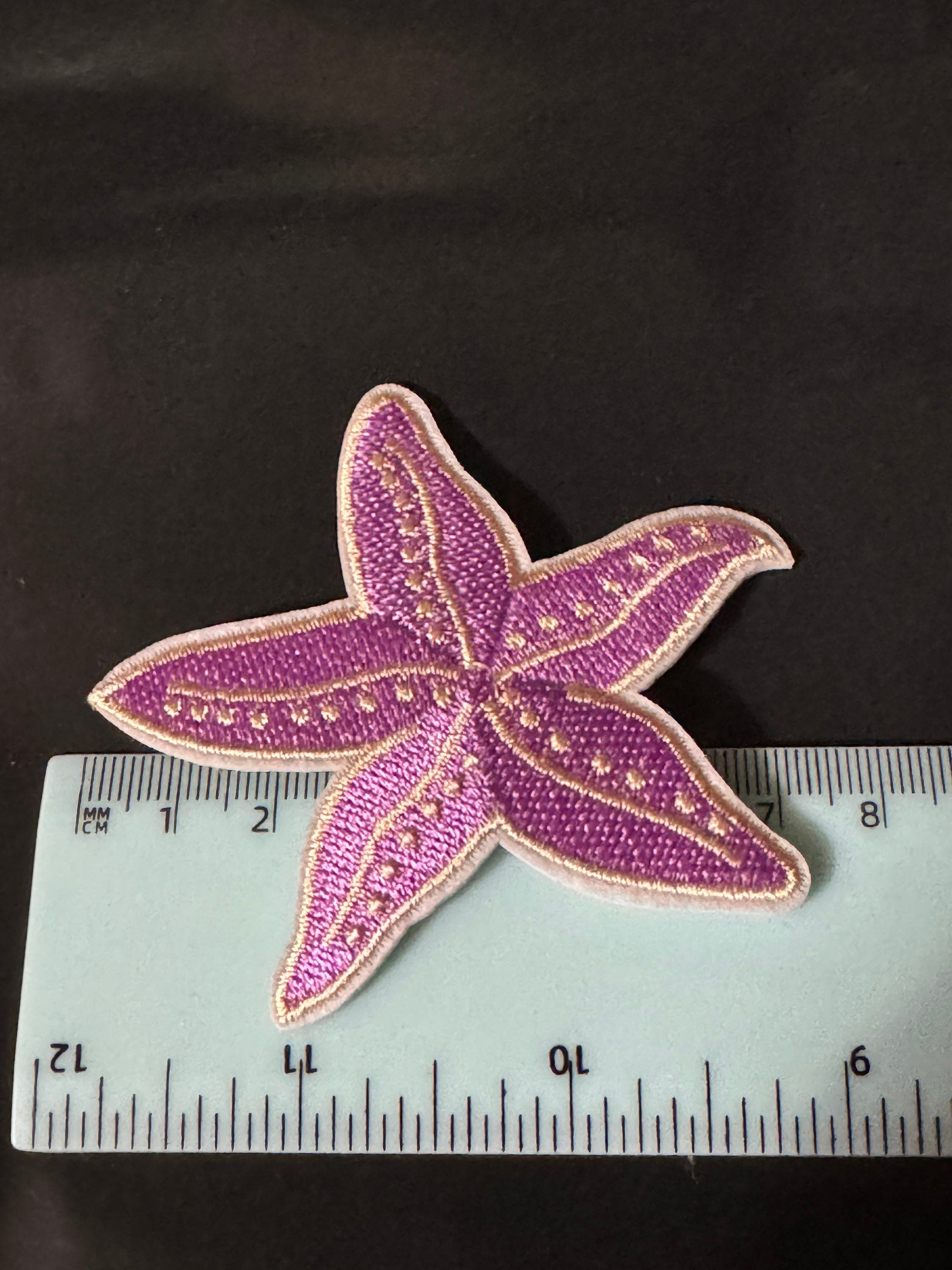 Pink Starfish Iron-On Patch: Nautical Embroidered Appliqué (7cm)