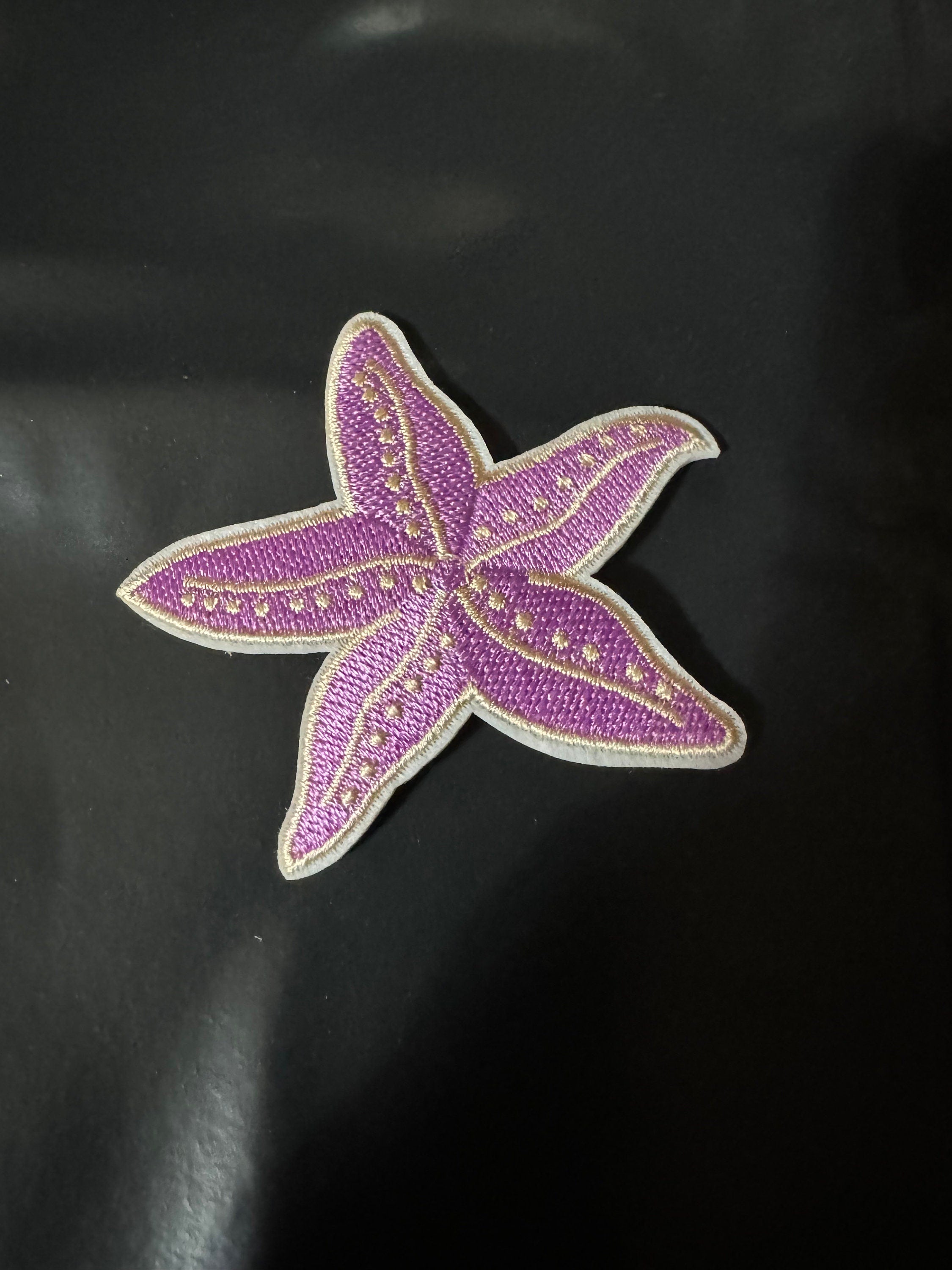 Pink Starfish Iron-On Patch: Nautical Embroidered Appliqué (7cm)
