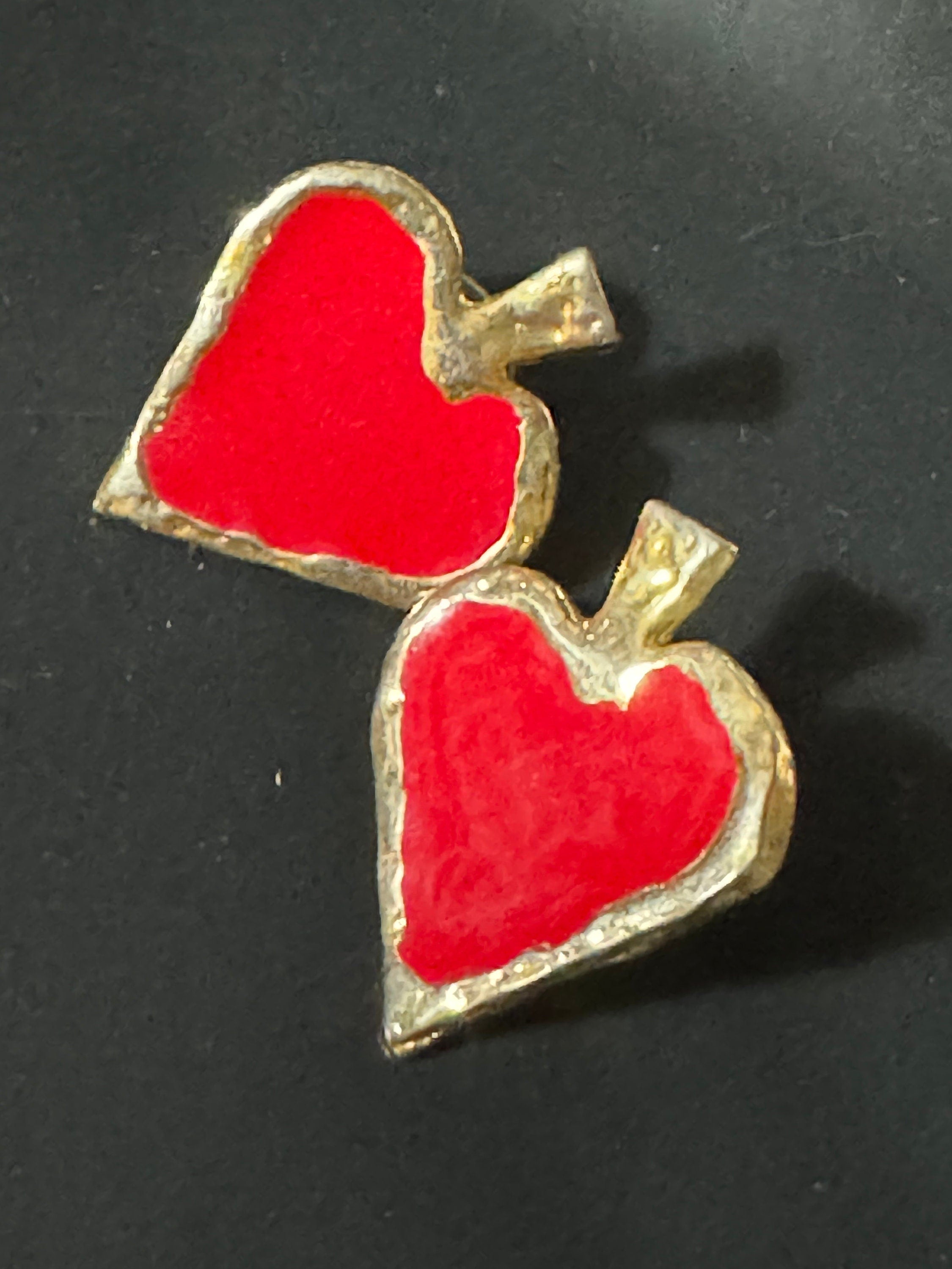 Vintage Spades Earrings: Gold Tone Red Enamel Studs