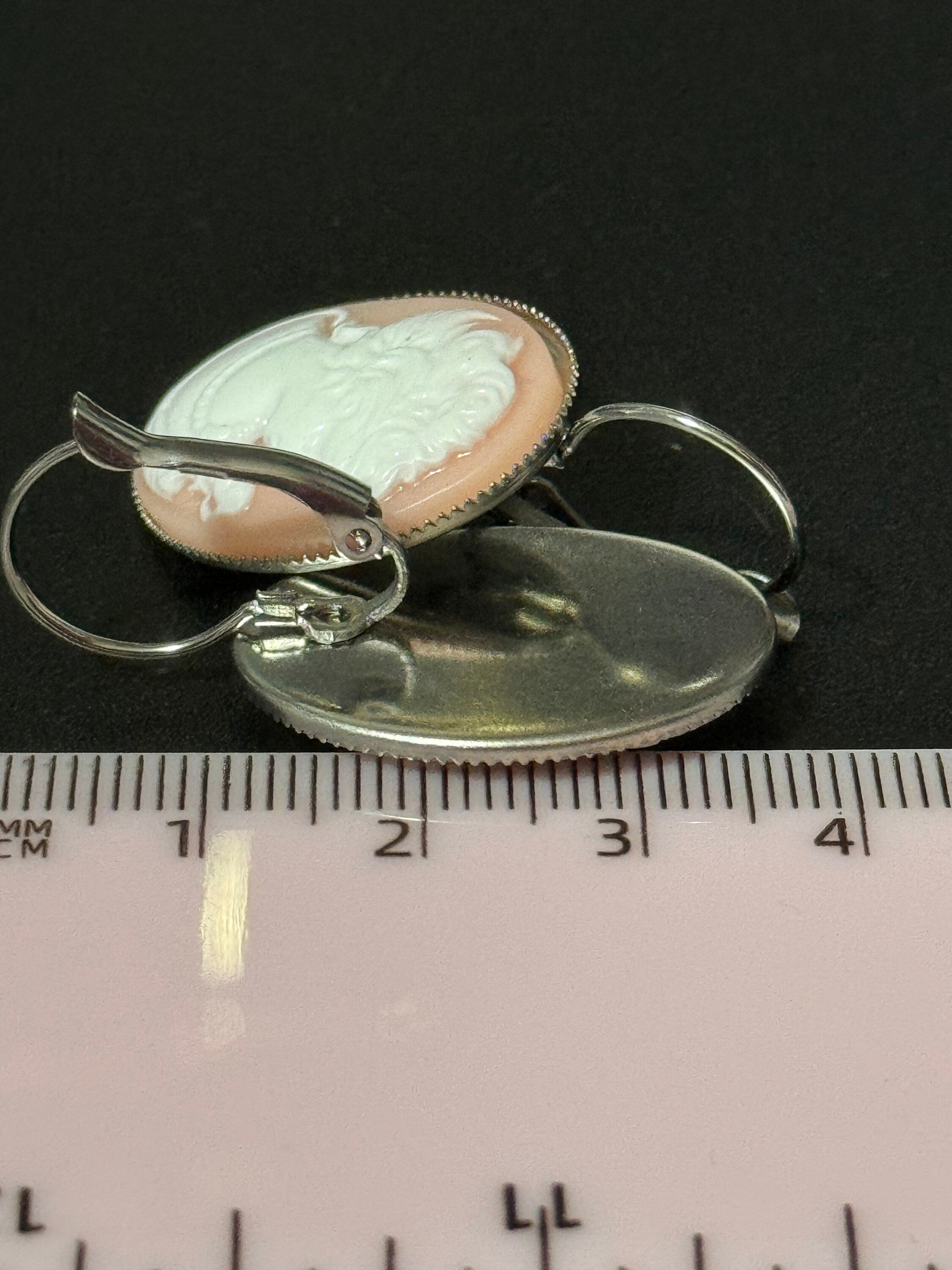 Antique style handmade light pink resin cameo lady stainless steel oval lever back drop earrings