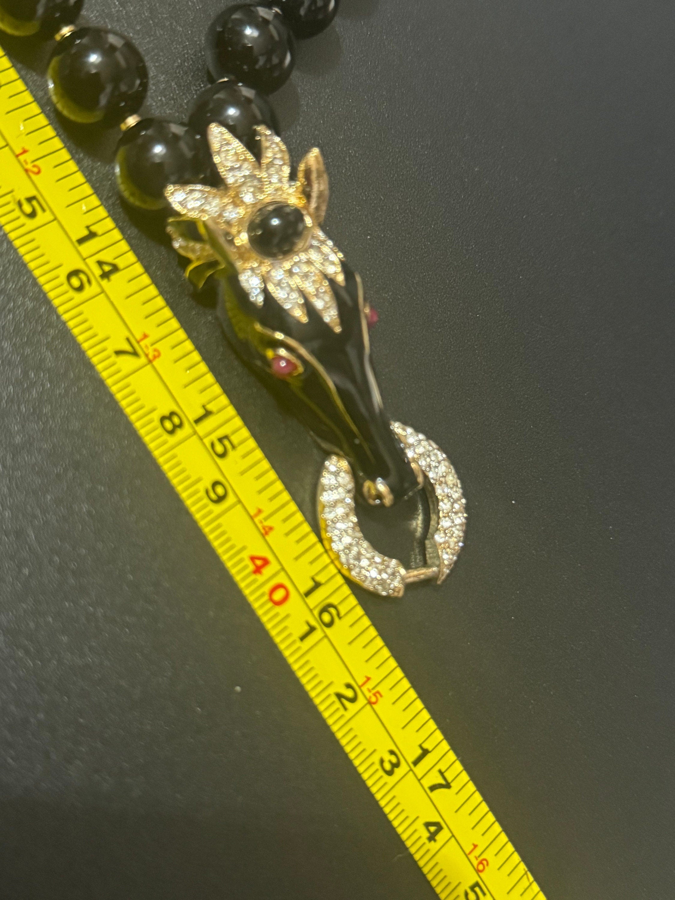High end horse head black beaded rhinestone and cabochon choker