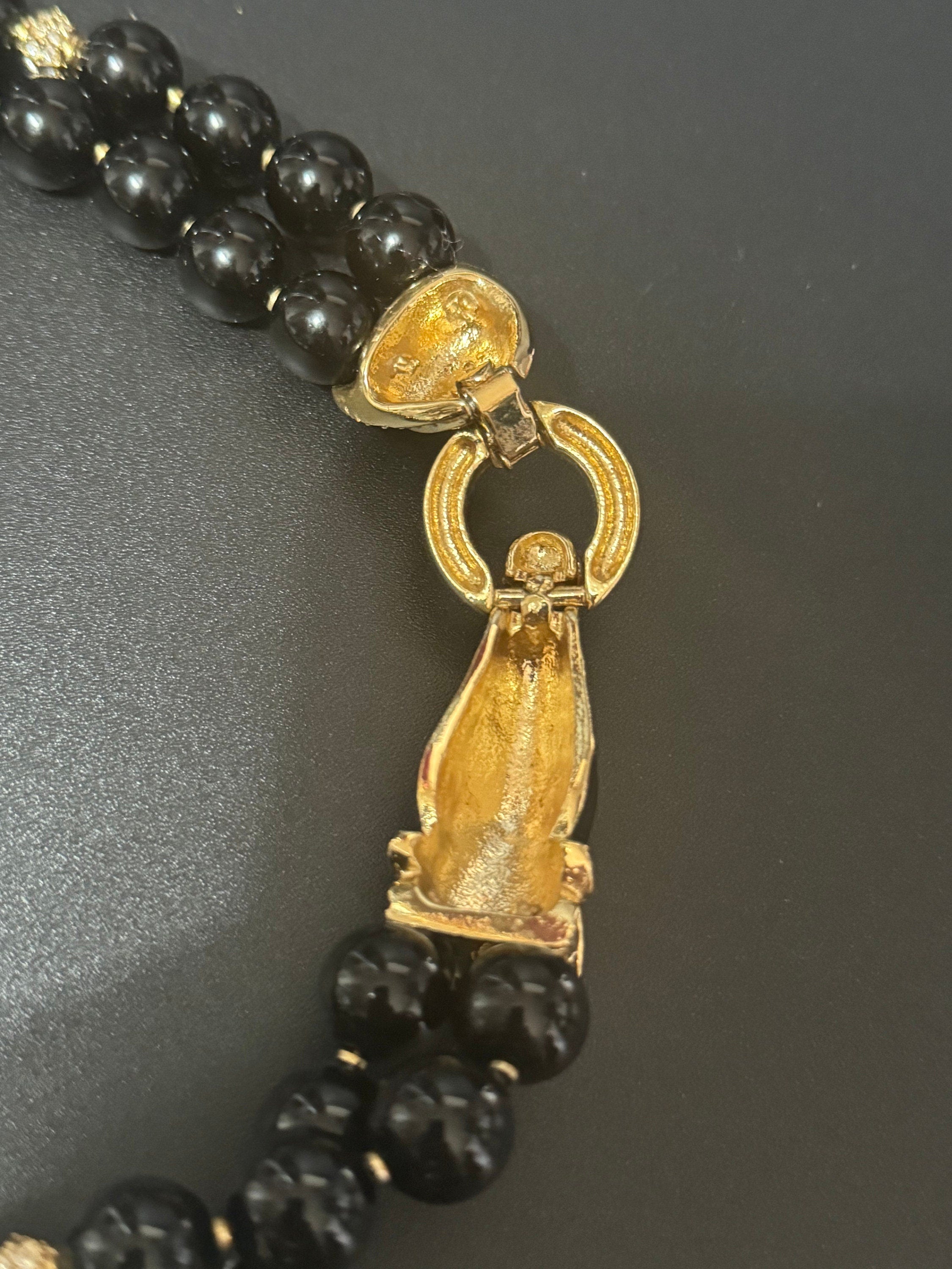 High end horse head black beaded rhinestone and cabochon choker