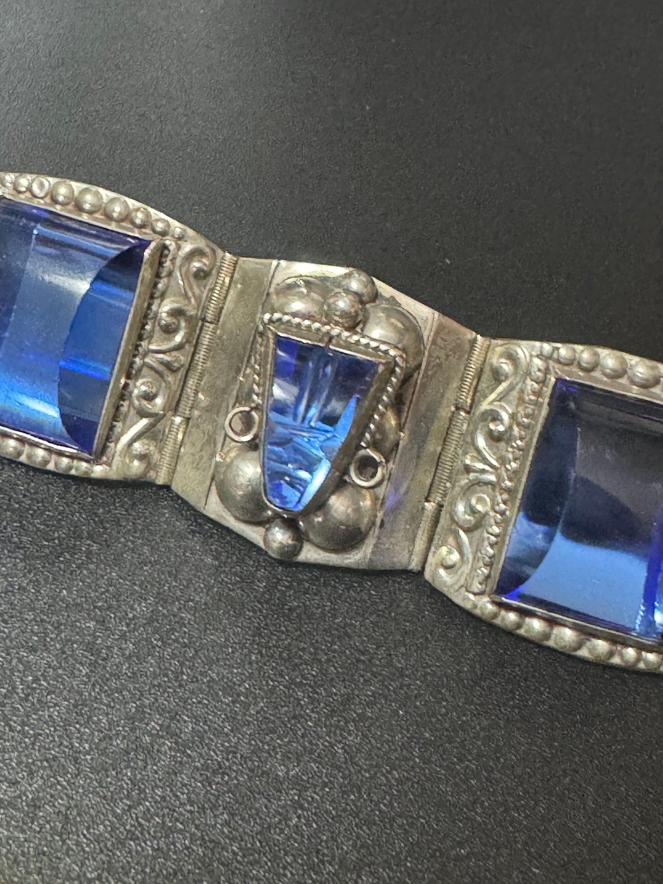 Vintage 1960s TAXCO Mexican Sterling Silver Blue Glass Bracelet