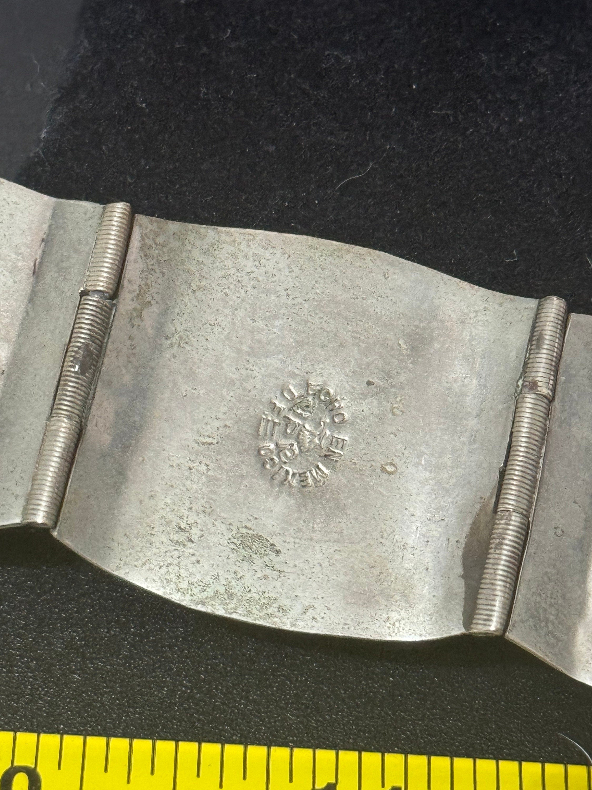 Vintage 1960s TAXCO Mexican Sterling Silver Blue Glass Bracelet