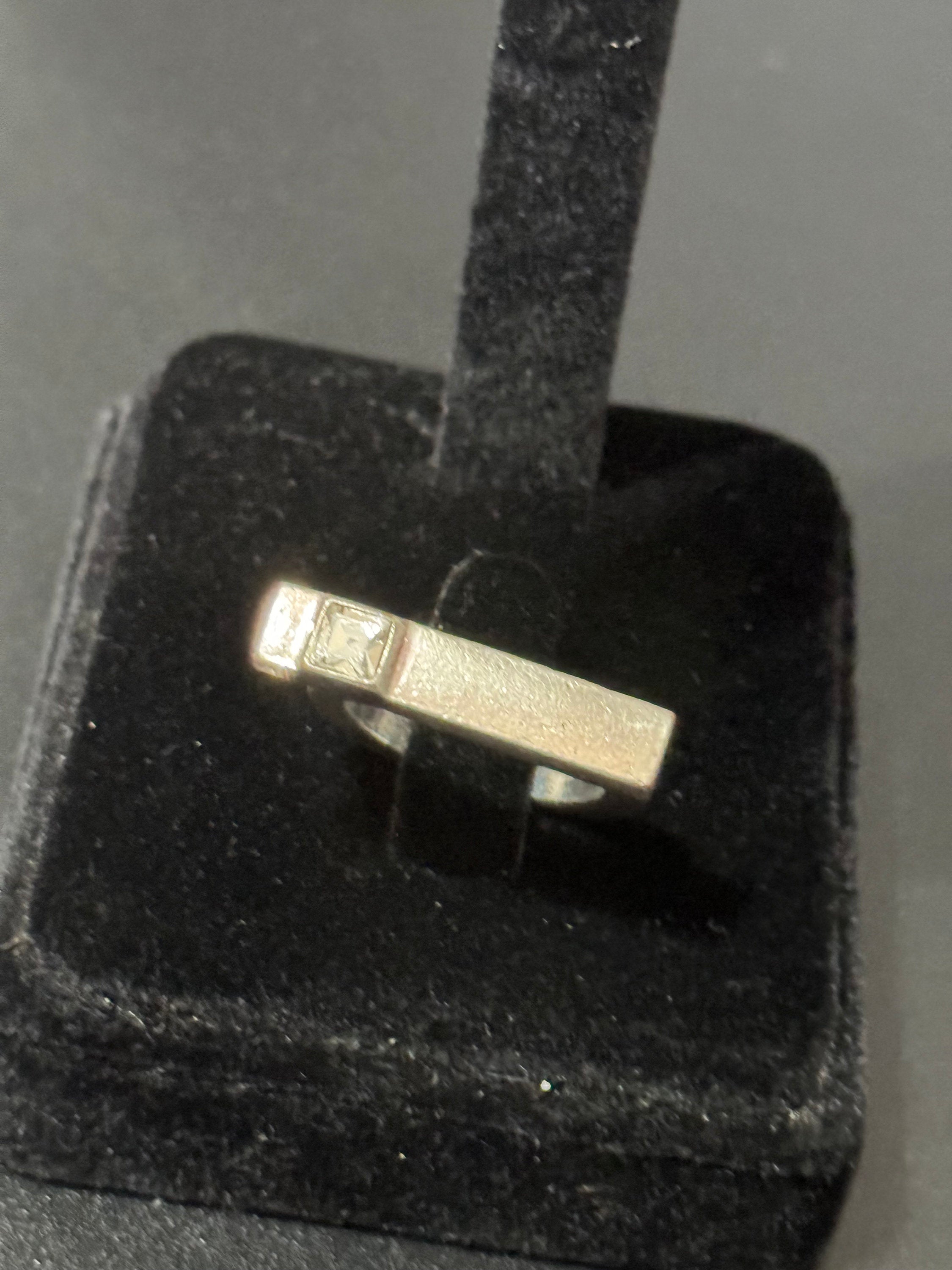Signed SIDNEY CARRON Paris modernist diamanté ring French designer silver tone size N