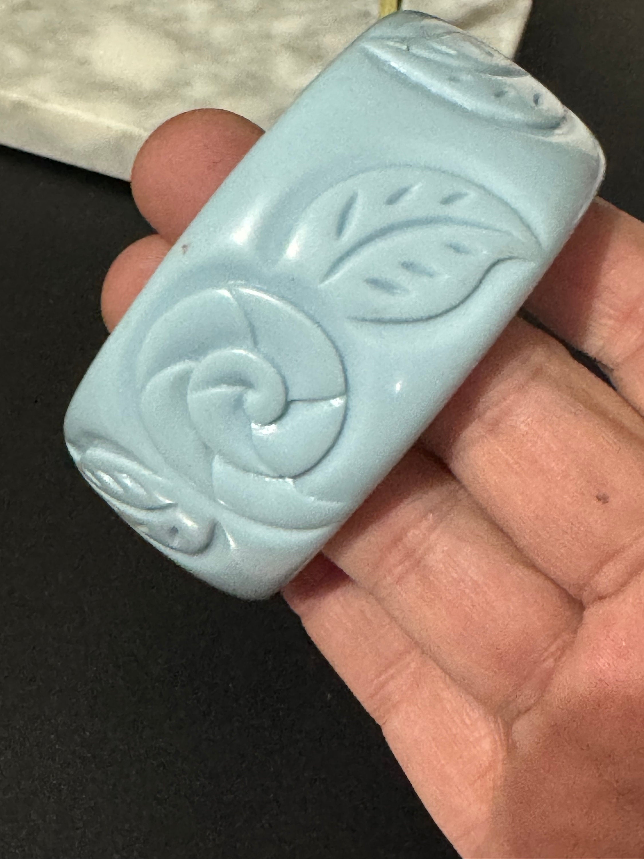 Light blue floral vintage chunky oversized abstract wide acrylic plastic bangle bracelet