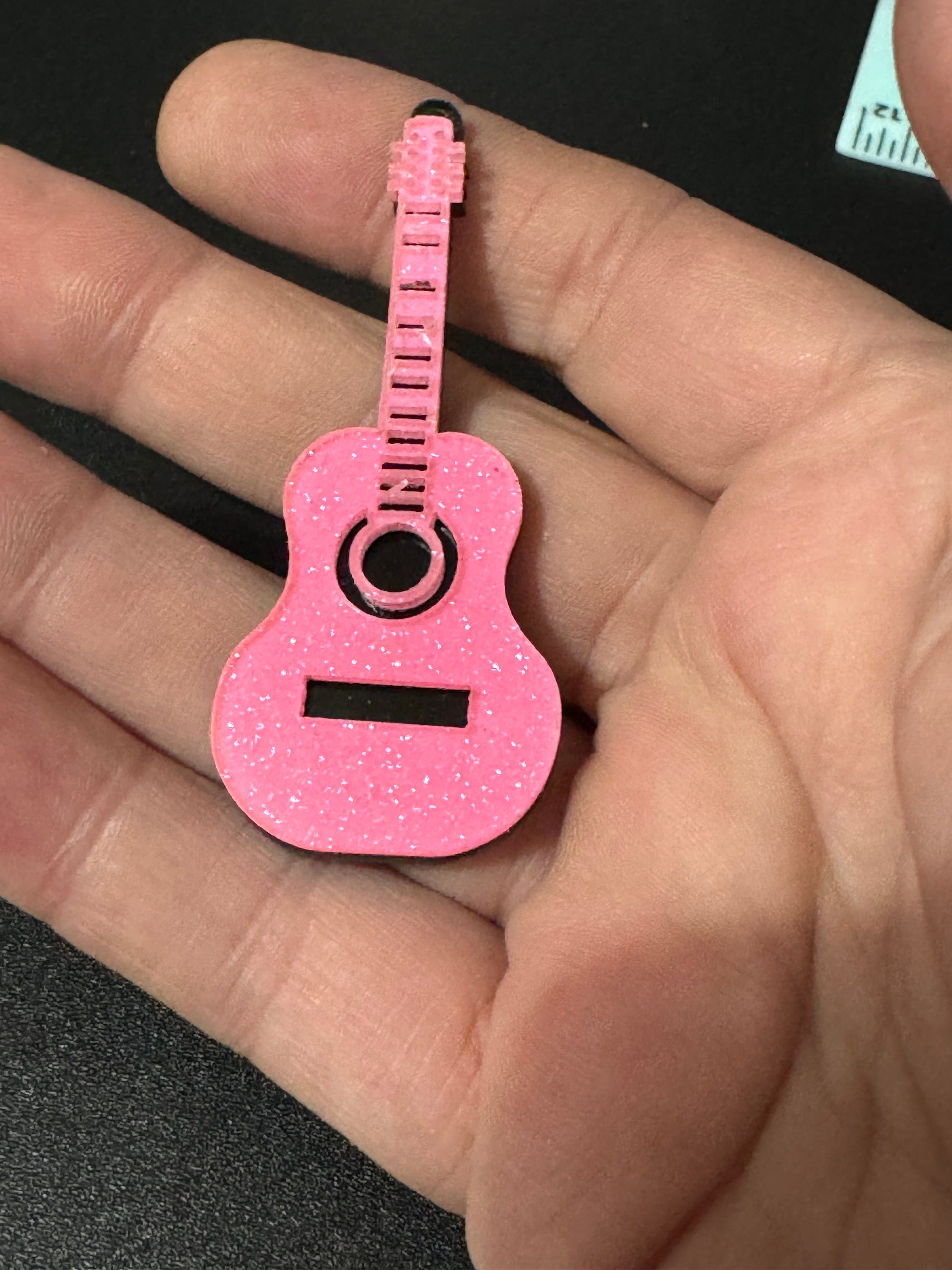 Girls Bright pink acoustic guitar cake topper decoration dolls house miniature musical instrument for guitarist