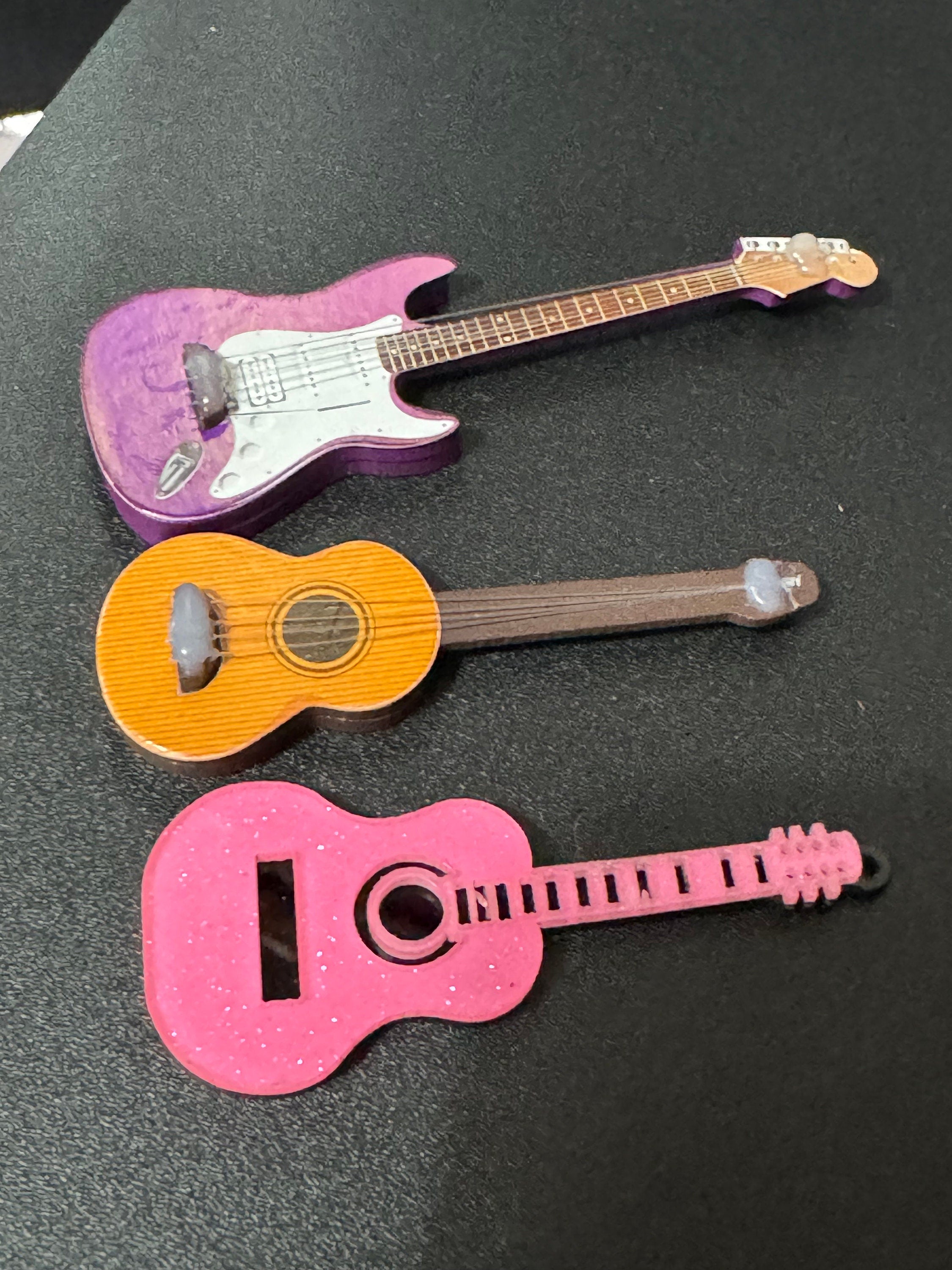 Girls Bright pink acoustic guitar cake topper decoration dolls house miniature musical instrument for guitarist