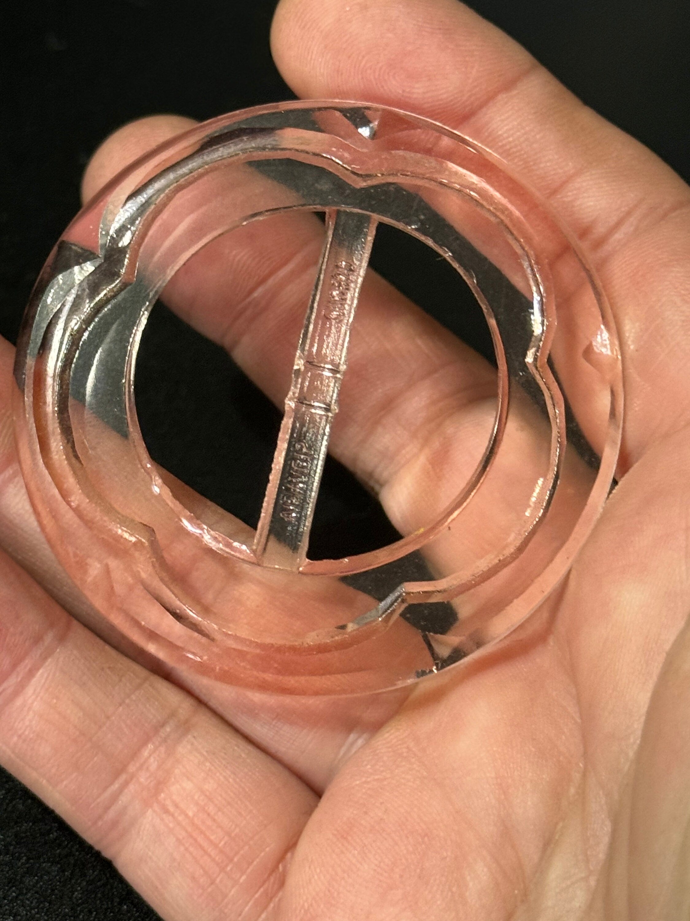 Czech Glass vintage Antique large Soft pink glass belt buckle Haberdashery Sewing dressmaking