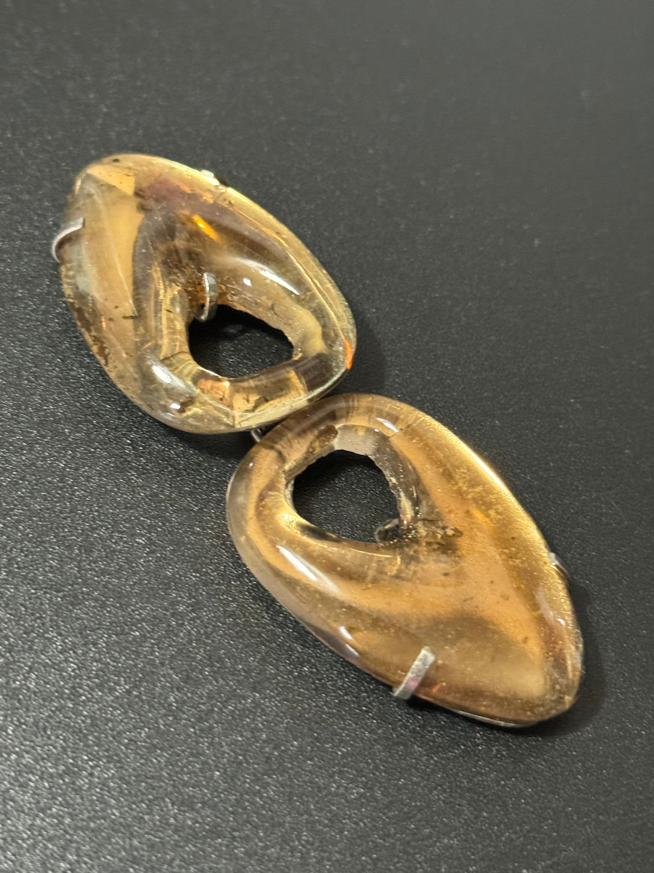 Vintage Art Deco Vauxhall Glass Belt Buckle: Brown & Gold Rhinestone Clasp