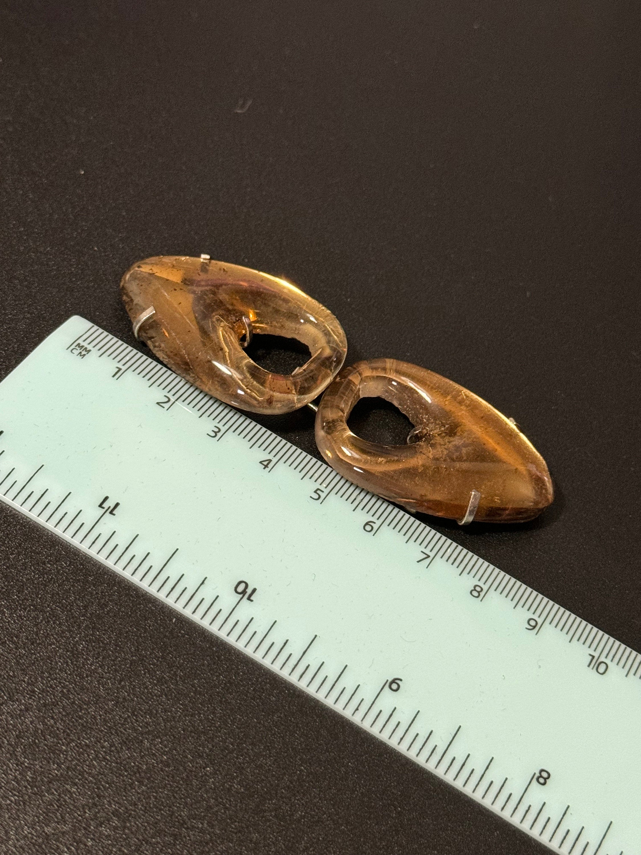 Vintage Art Deco Vauxhall Glass Belt Buckle: Brown & Gold Rhinestone Clasp