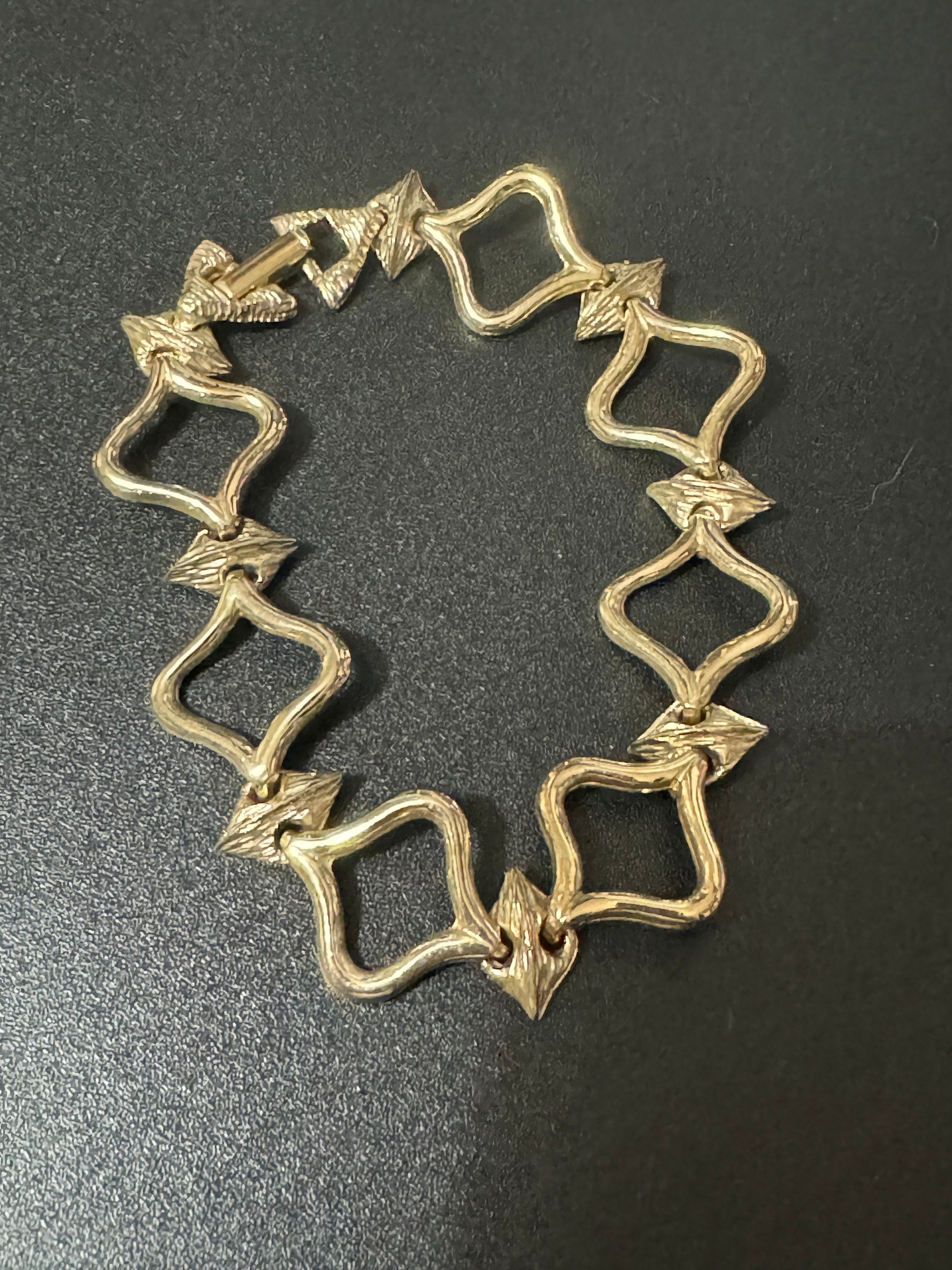 Vintage 1970s brushed gold tone panel link bracelet 20cm