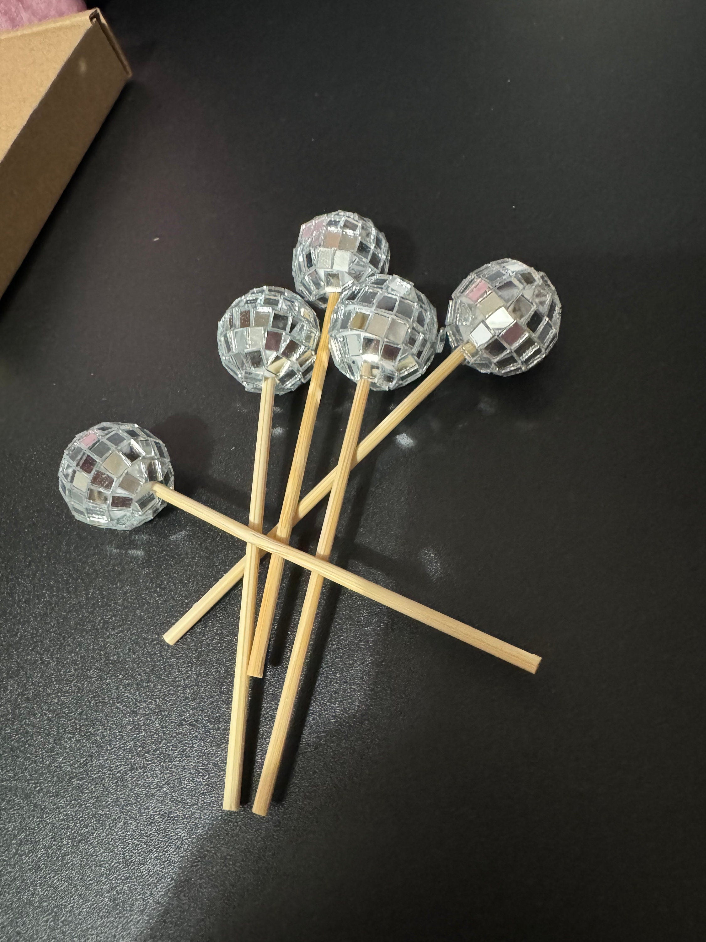 Set of 5 disco mirror ball cake topper decorations