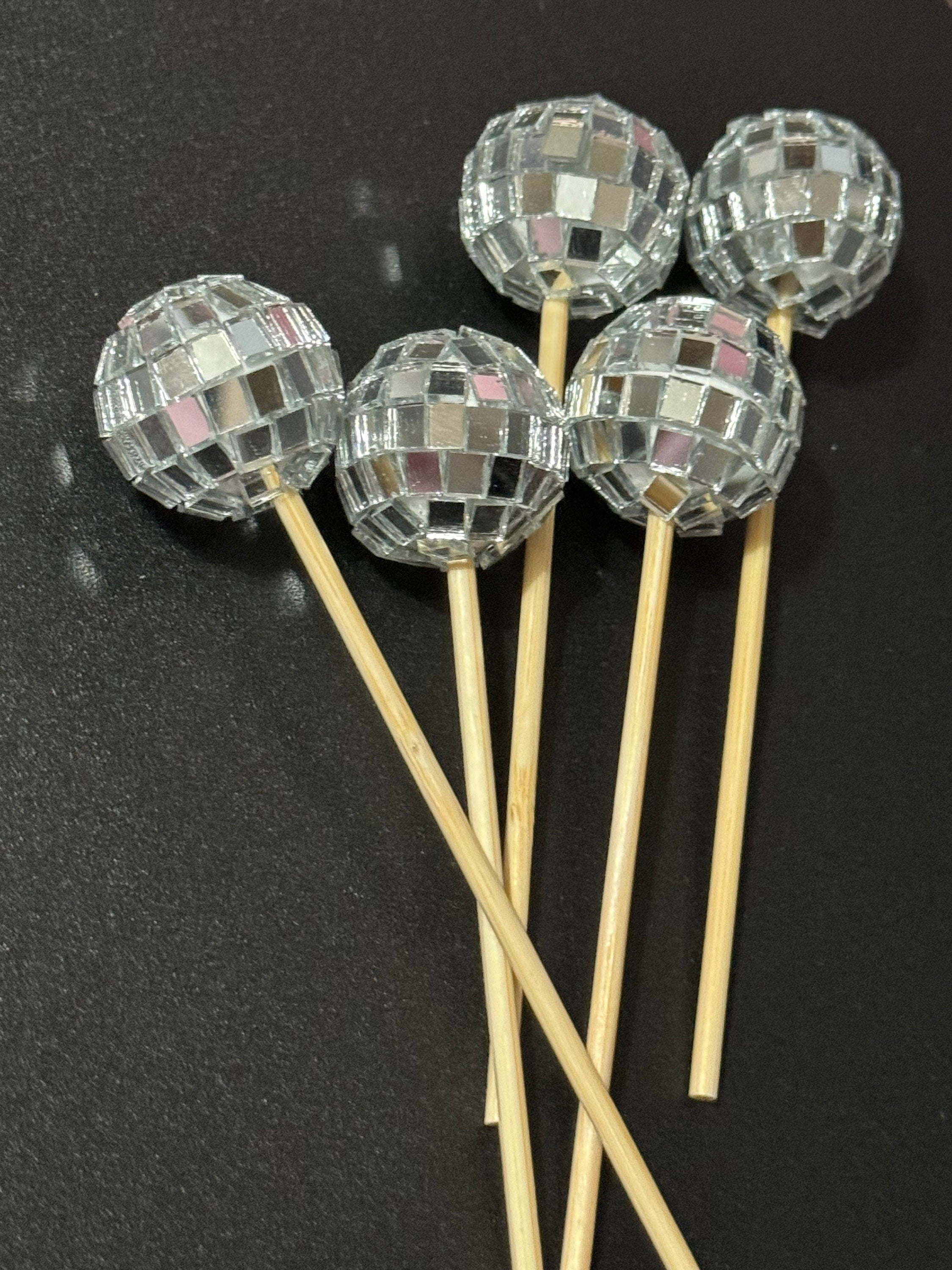 Set of 5 disco mirror ball cake topper decorations