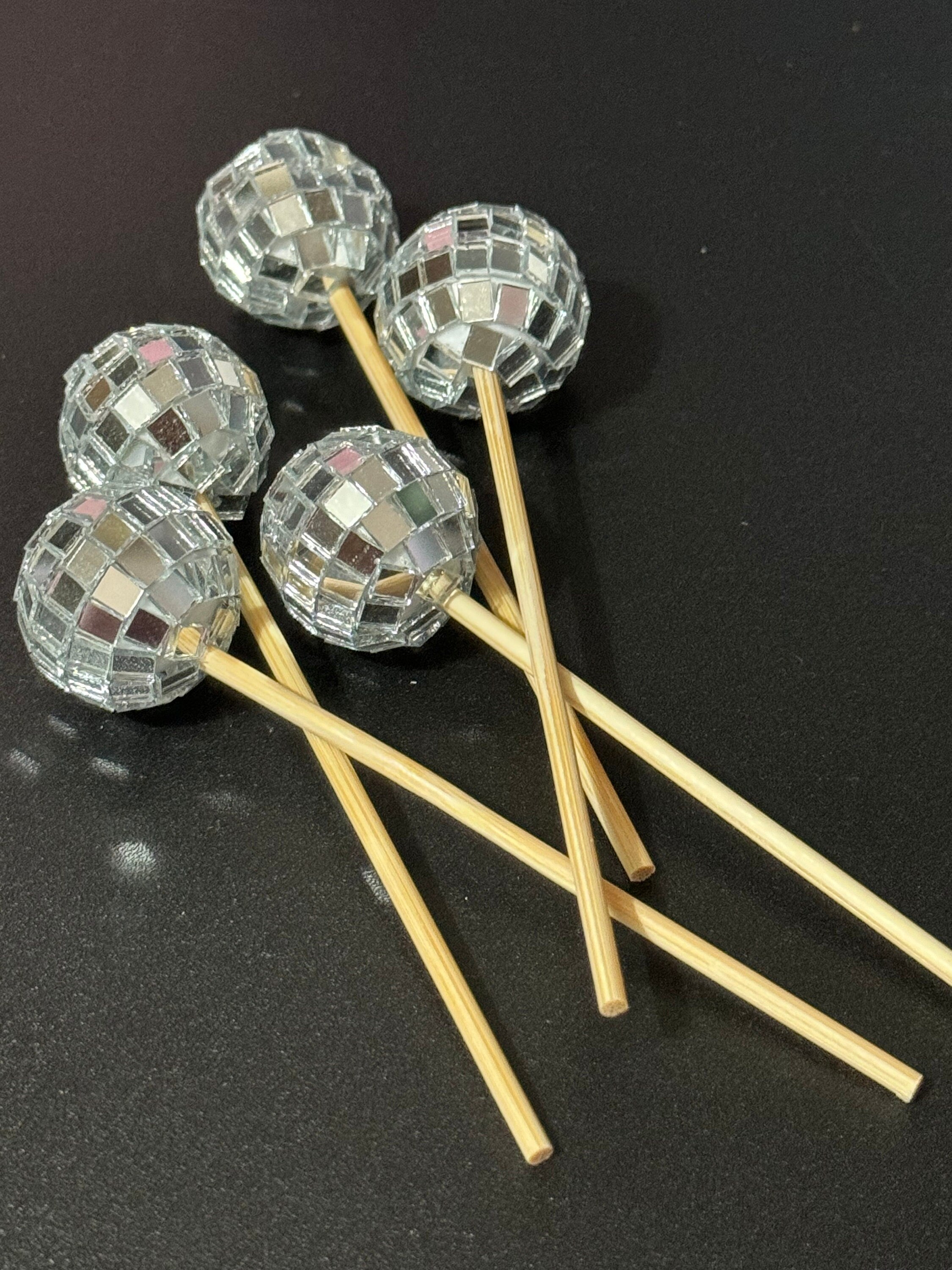 Set of 5 disco mirror ball cake topper decorations