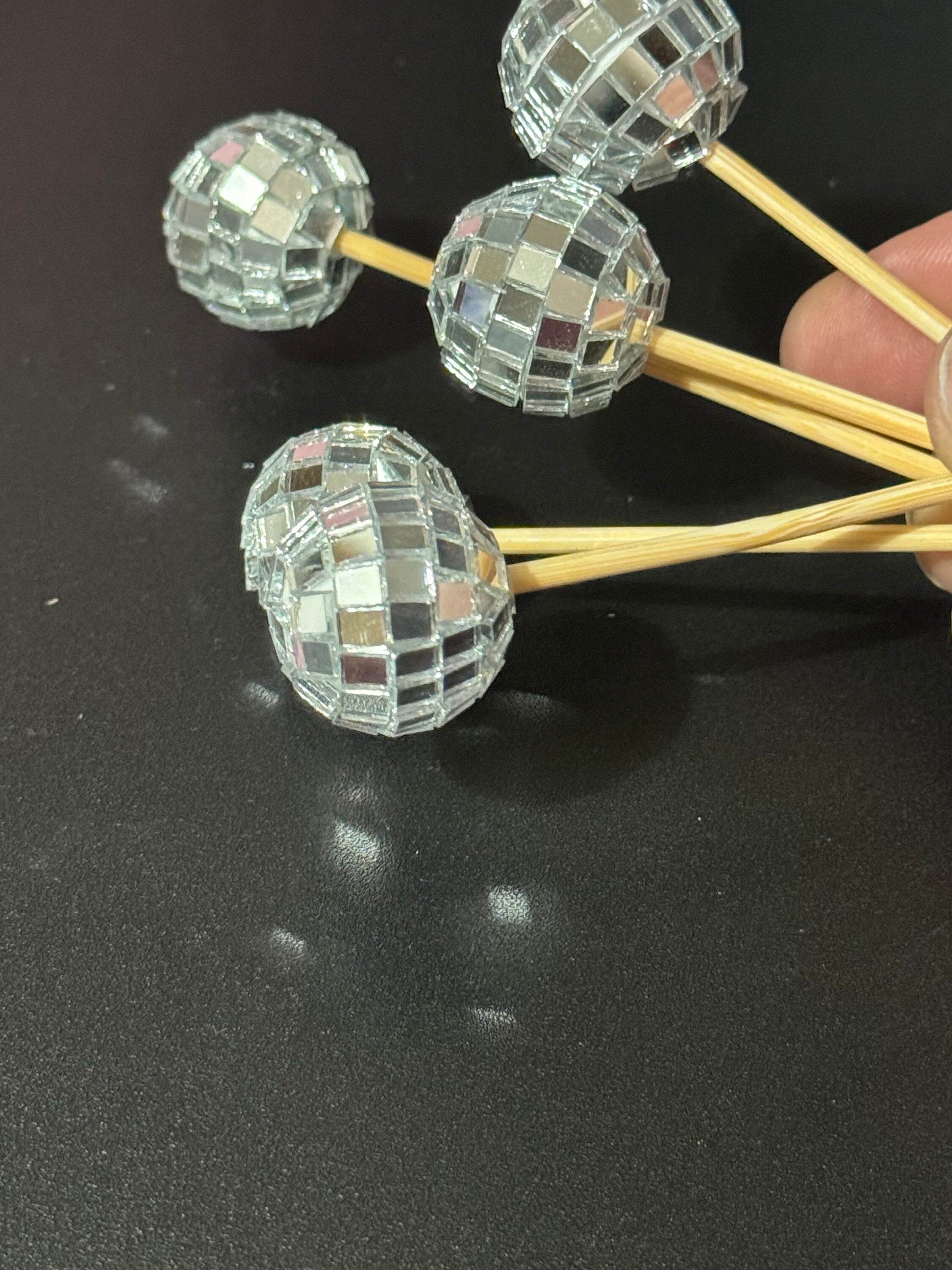Set of 5 disco mirror ball cake topper decorations