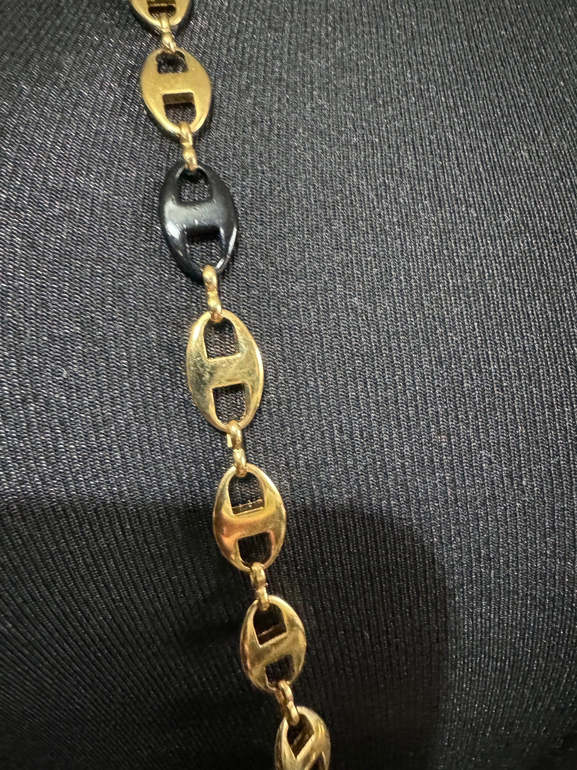 Camrose and kross long black and gold plated mariner link chain necklace Jacqueline bouvier Kennedy