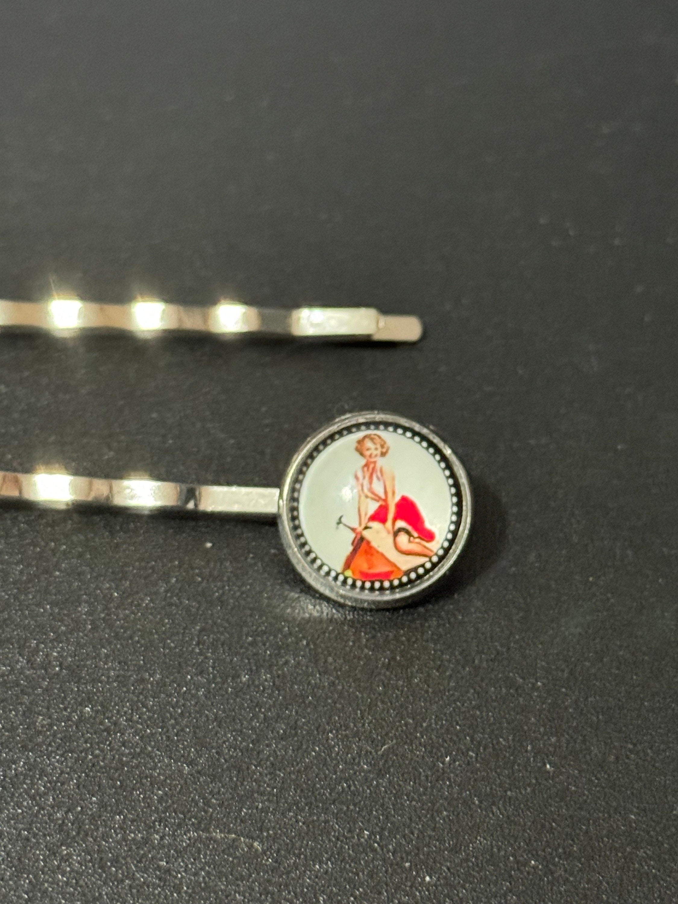 Vintage Pin Up Girl Hair Clips: Hollywood Glamour Silver Tone Slides