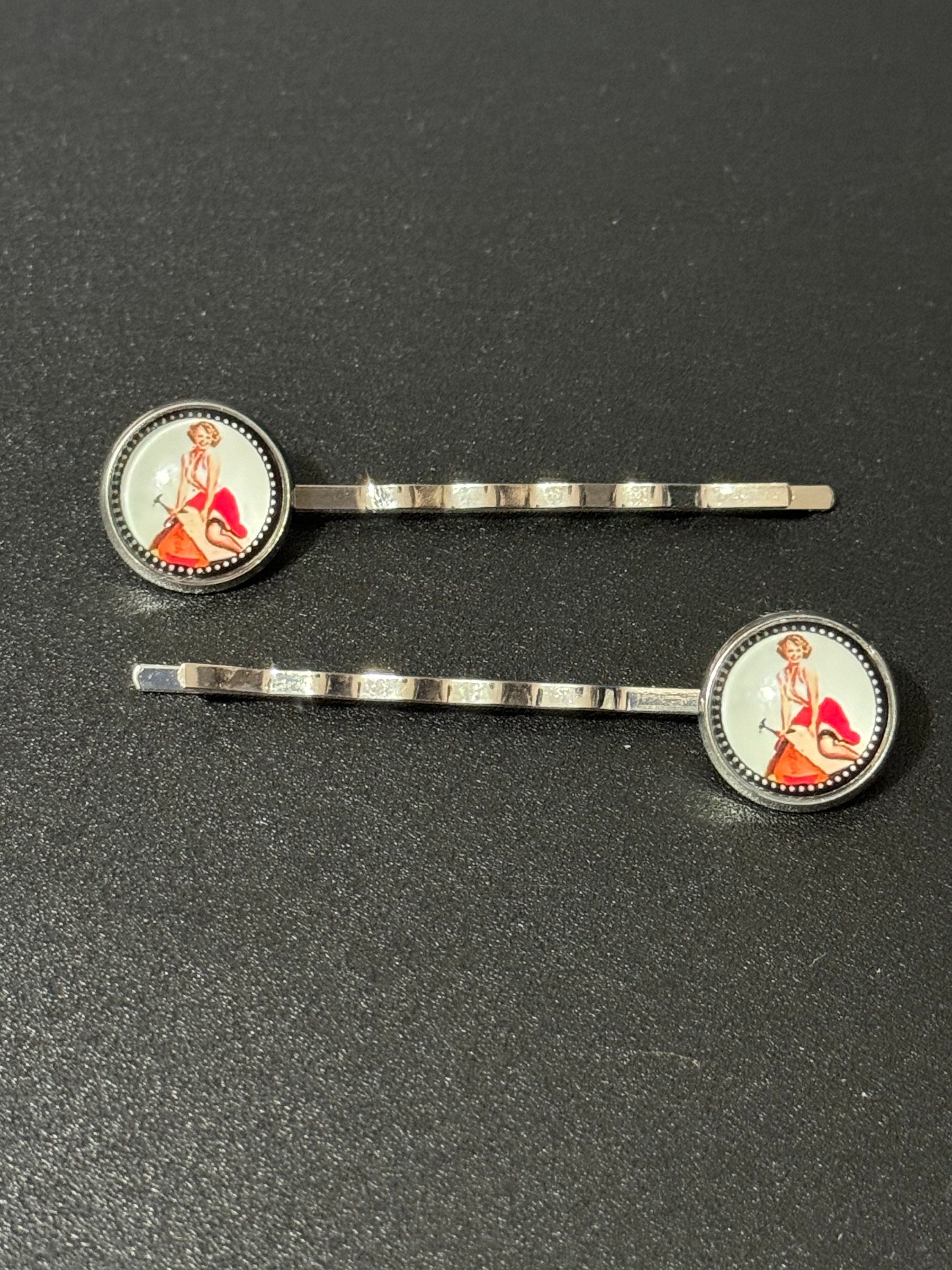 Vintage Pin Up Girl Hair Clips: Hollywood Glamour Silver Tone Slides