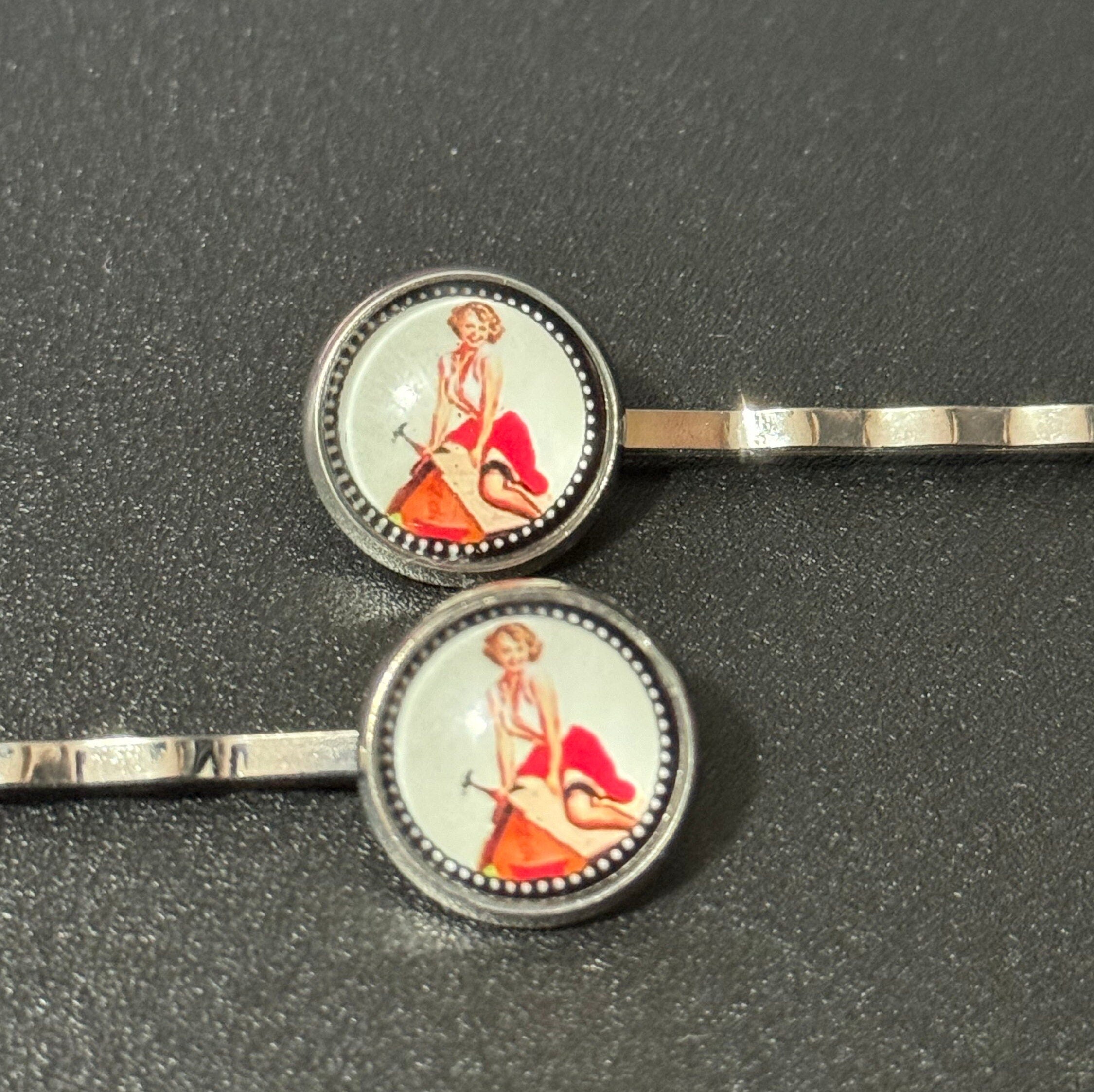 Vintage Pin Up Girl Hair Clips: Hollywood Glamour Silver Tone Slides