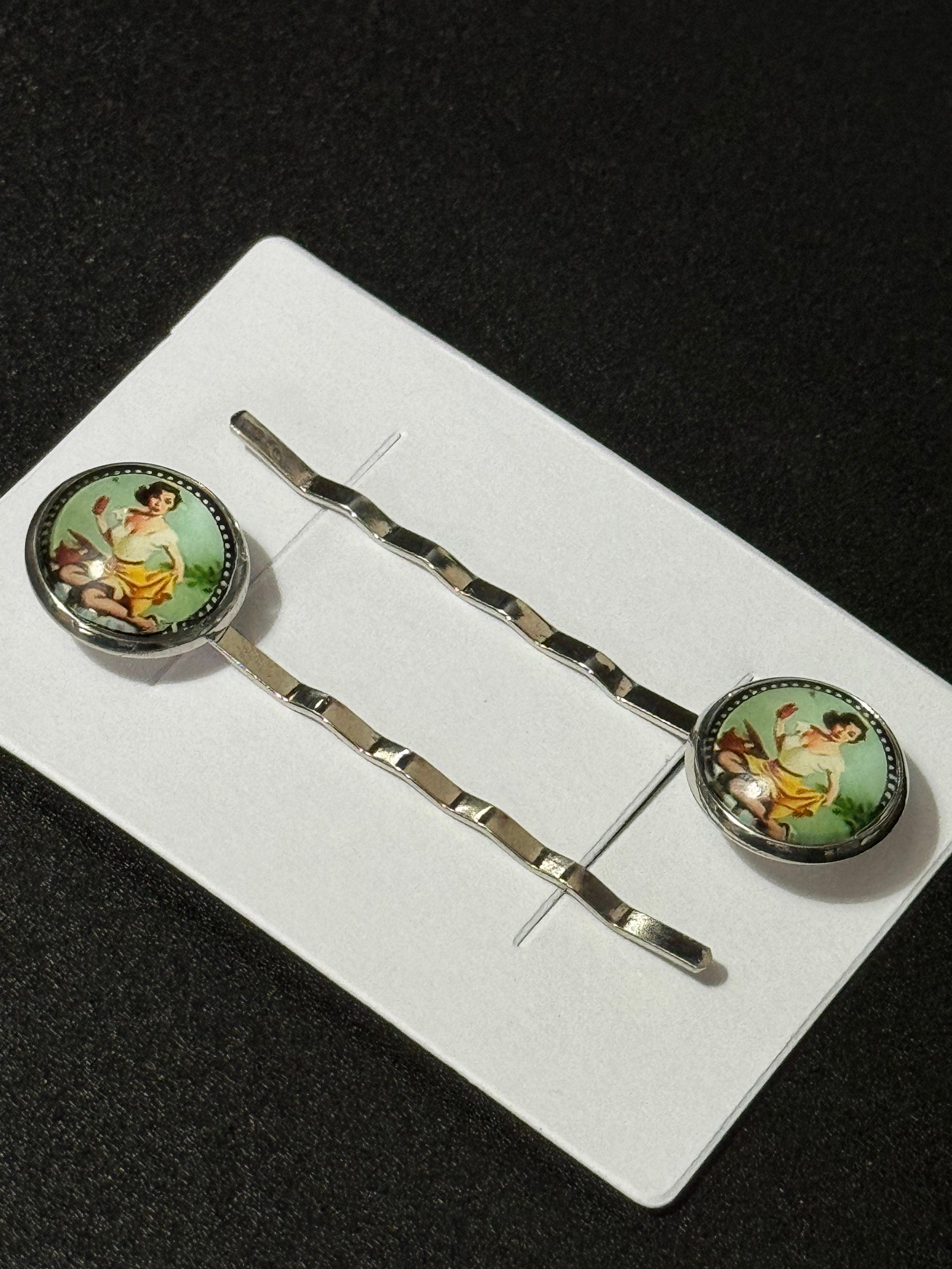 Vintage Pin Up Girl Hair Clips: Silver Tone Glamour Slides