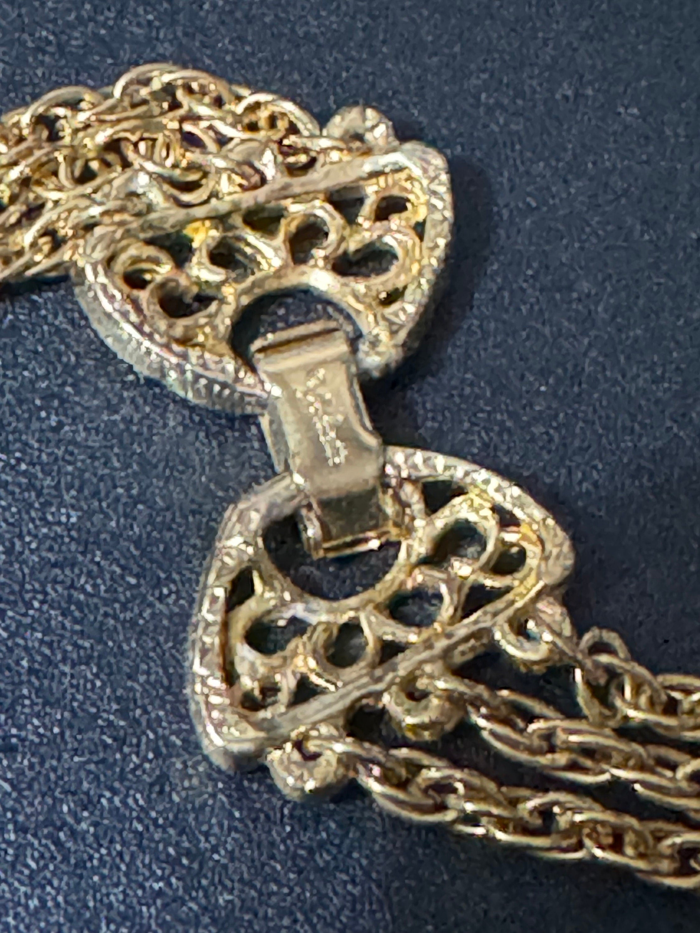 Signed Goldette vintage 1970s Rivière bezel set clear glass Crystal gold tone multi strand 3 row chain pendant necklace
