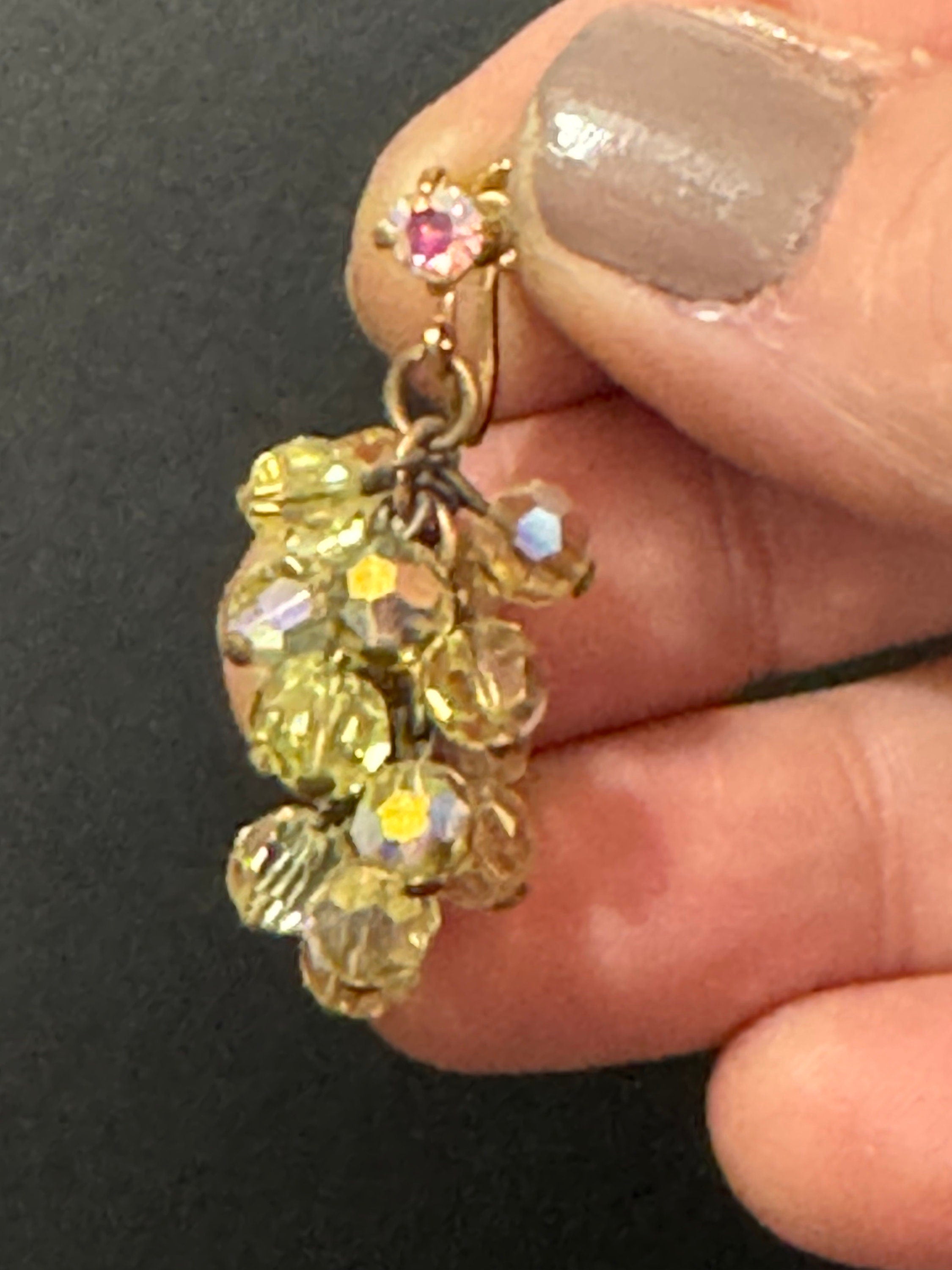 Vintage Aurora Borealis Glass Chandelier Earrings: 1930s-40s Clip On