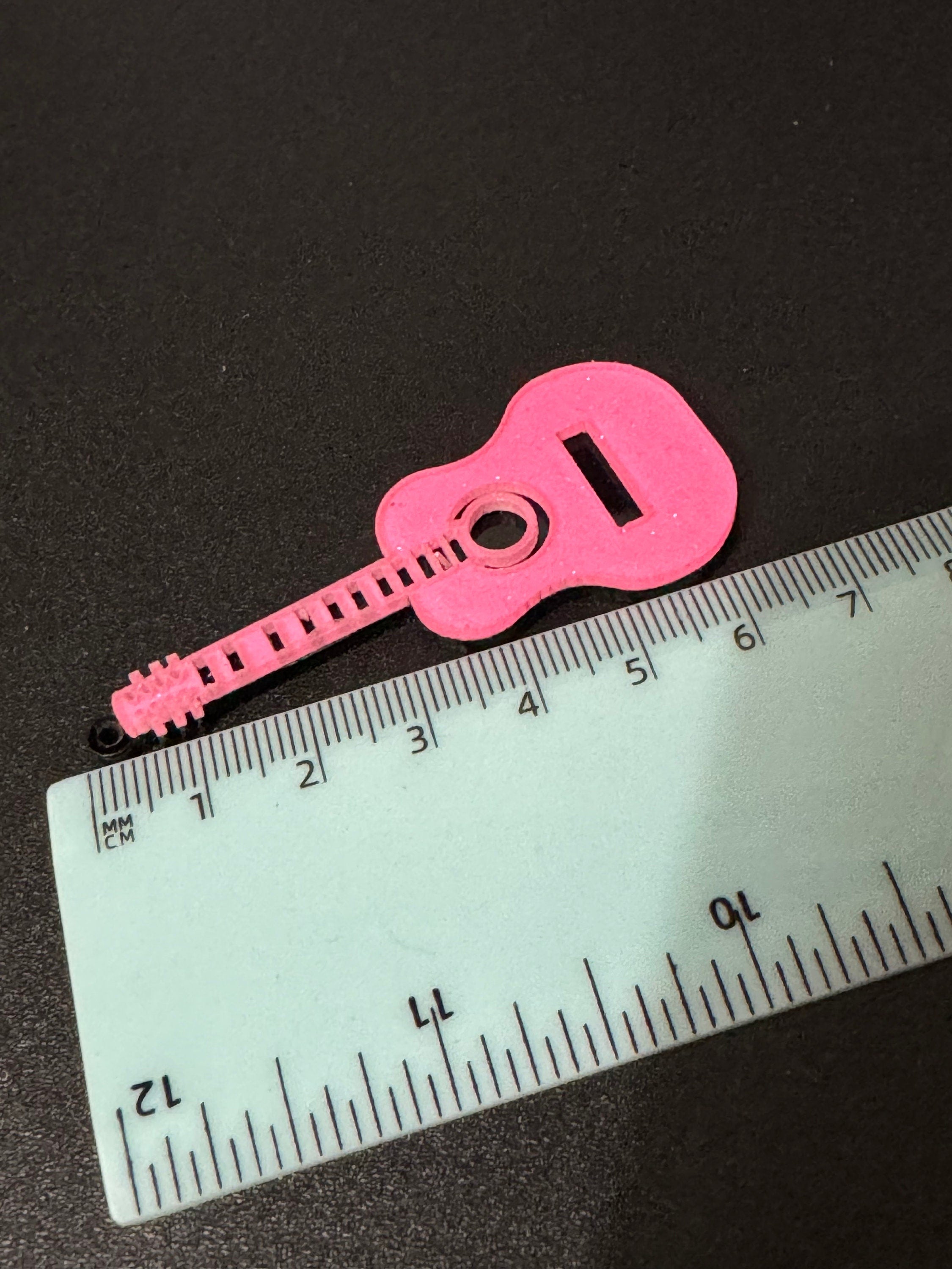 Girls Bright pink acoustic guitar cake topper decoration dolls house miniature musical instrument for guitarist