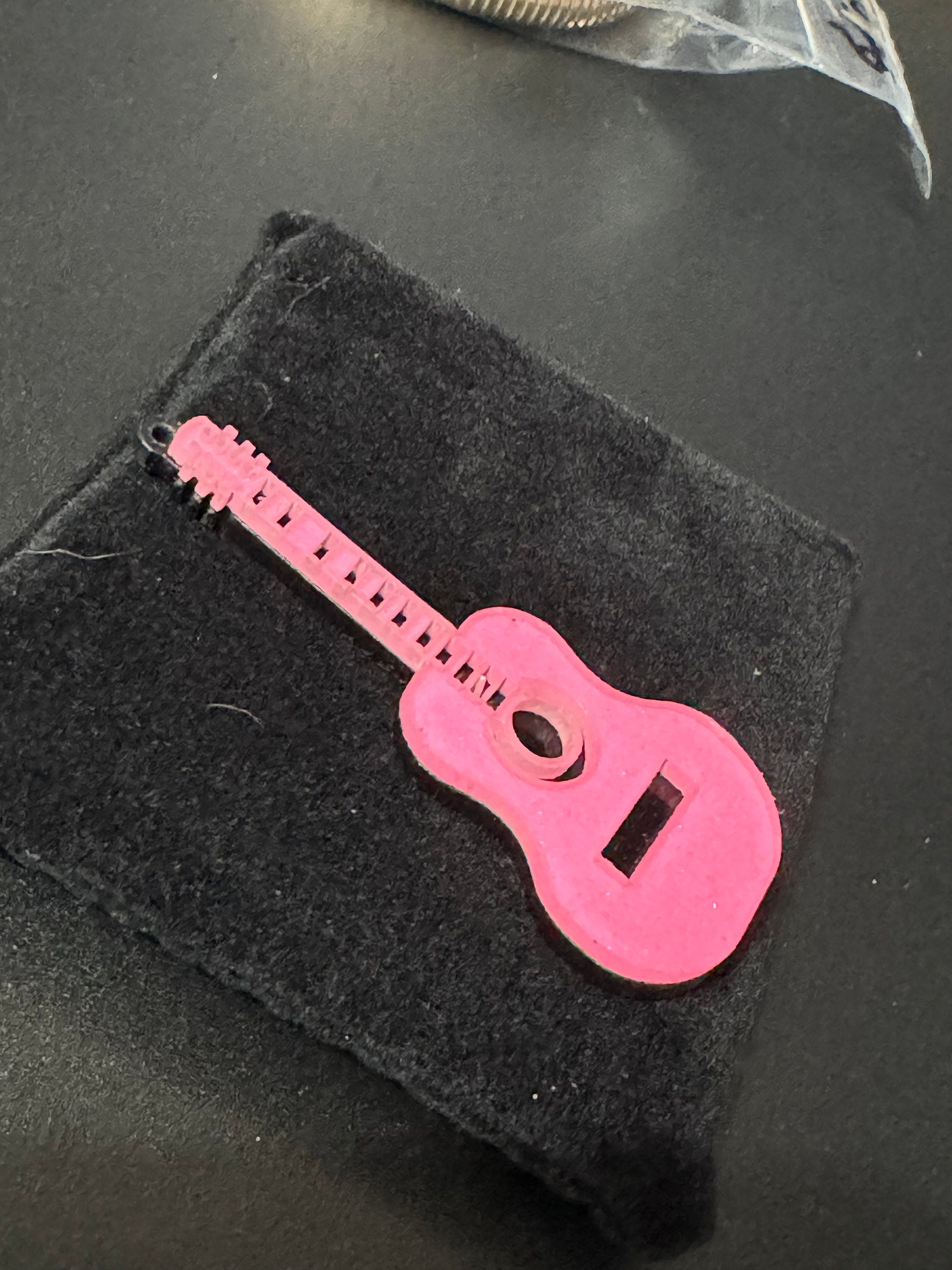 Girls Bright pink acoustic guitar cake topper decoration dolls house miniature musical instrument for guitarist