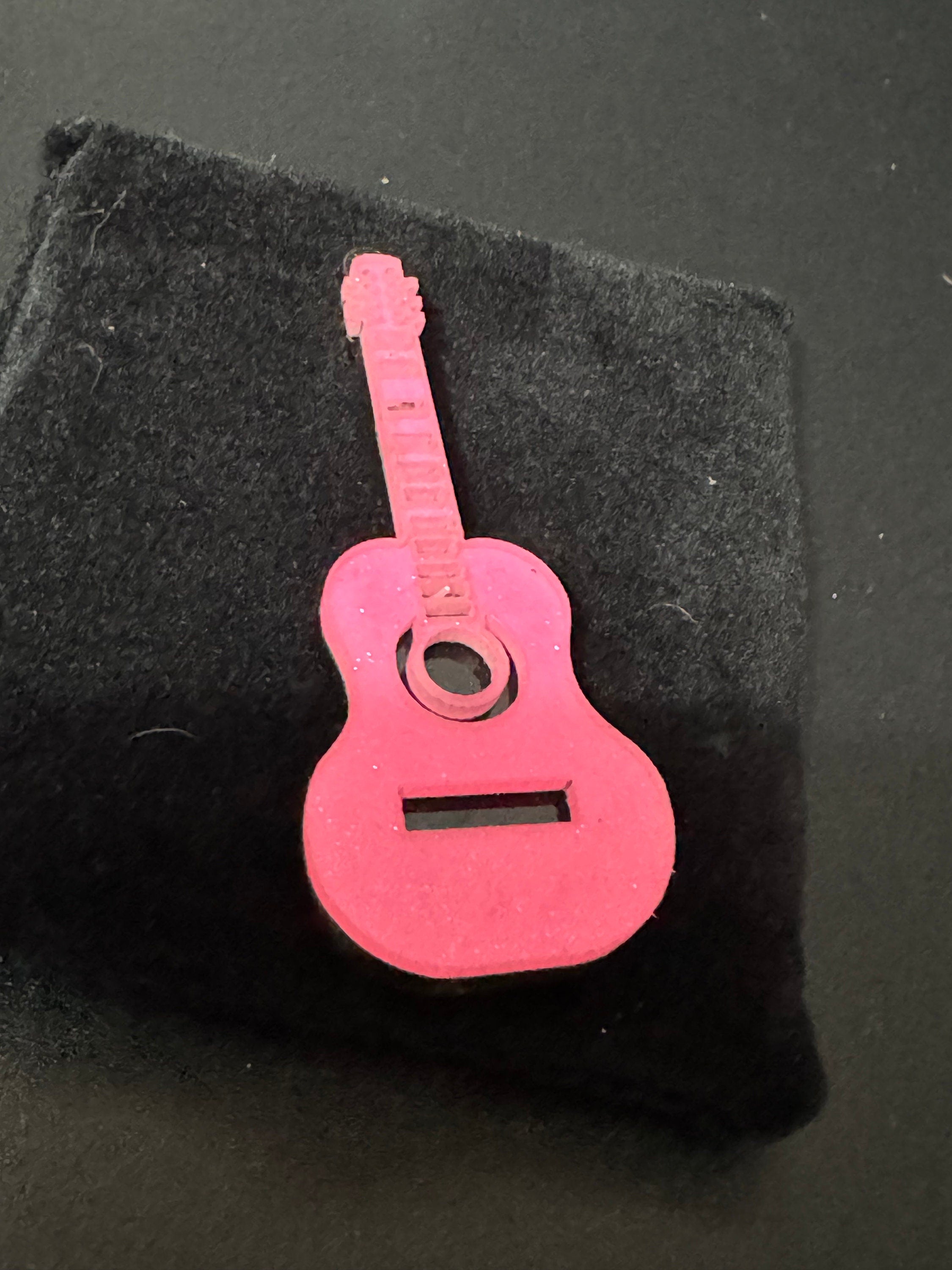 Girls Bright pink acoustic guitar cake topper decoration dolls house miniature musical instrument for guitarist