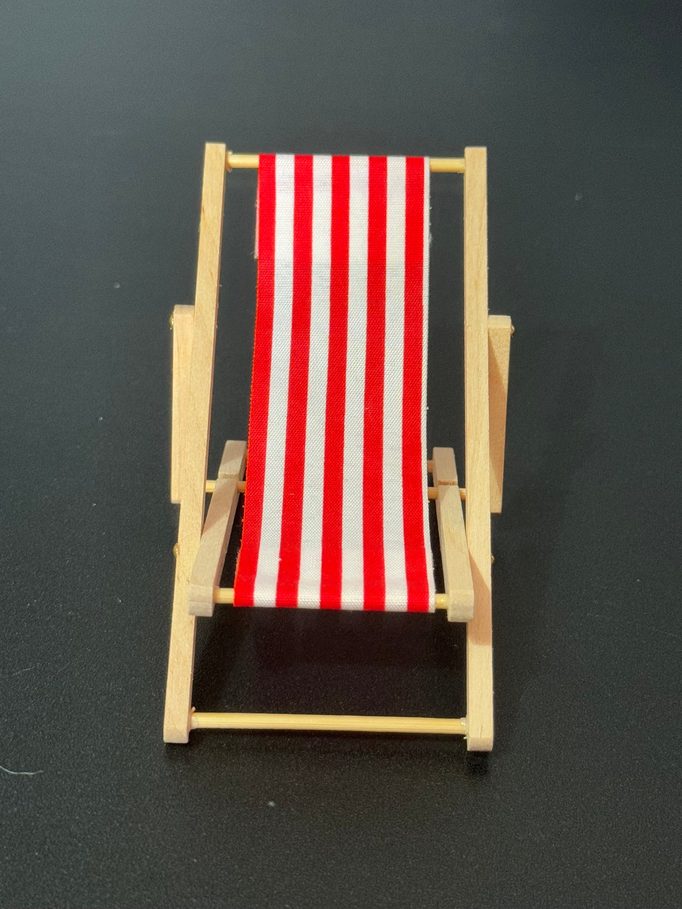 miniature deckchair cake topper , wooden red and white striped, seaside craft scenery nautical