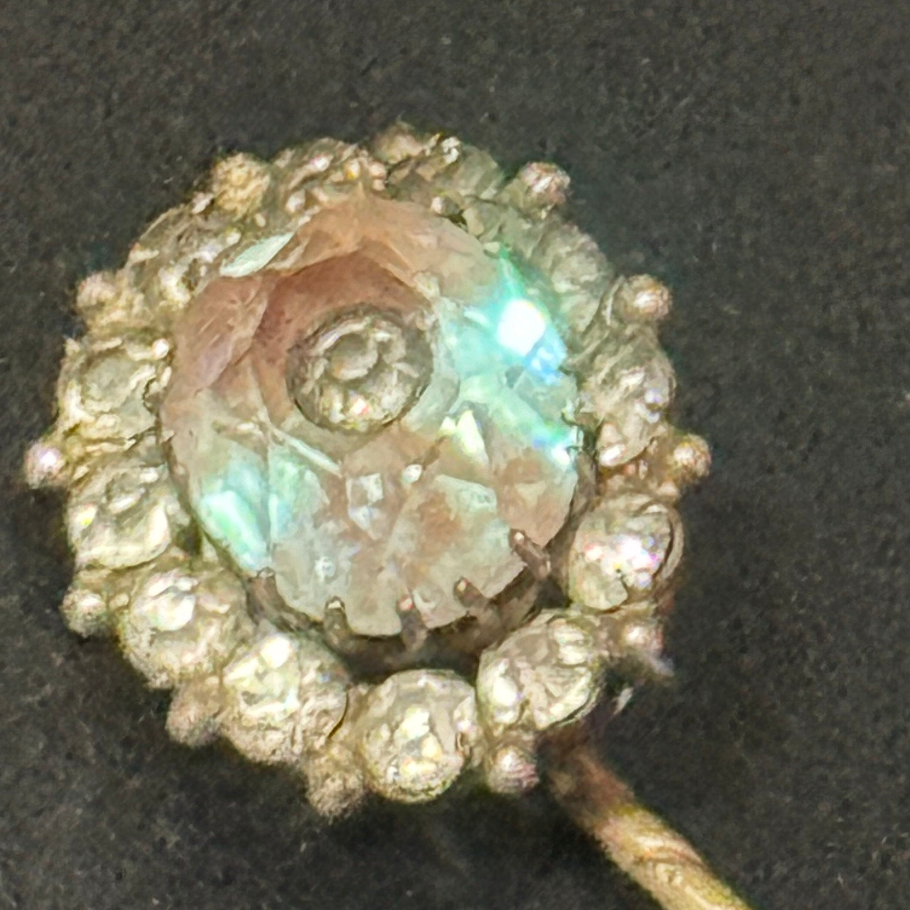 Antique Saphiret Gemstone Stick Pin: Silver & Gold Tone Cravat Pin