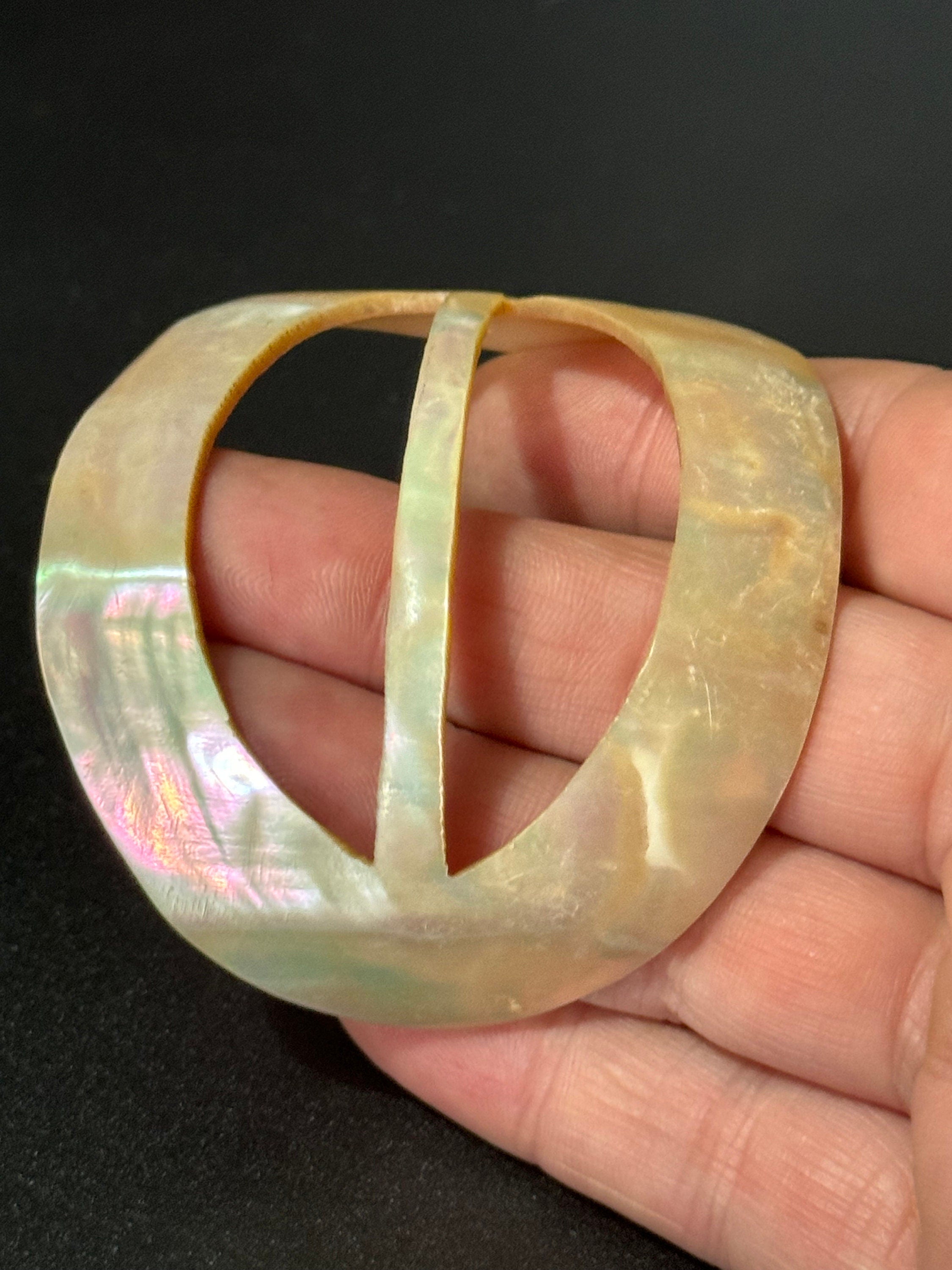 Large oval high curved Mother of Pearl belt buckle antique 6.5cm