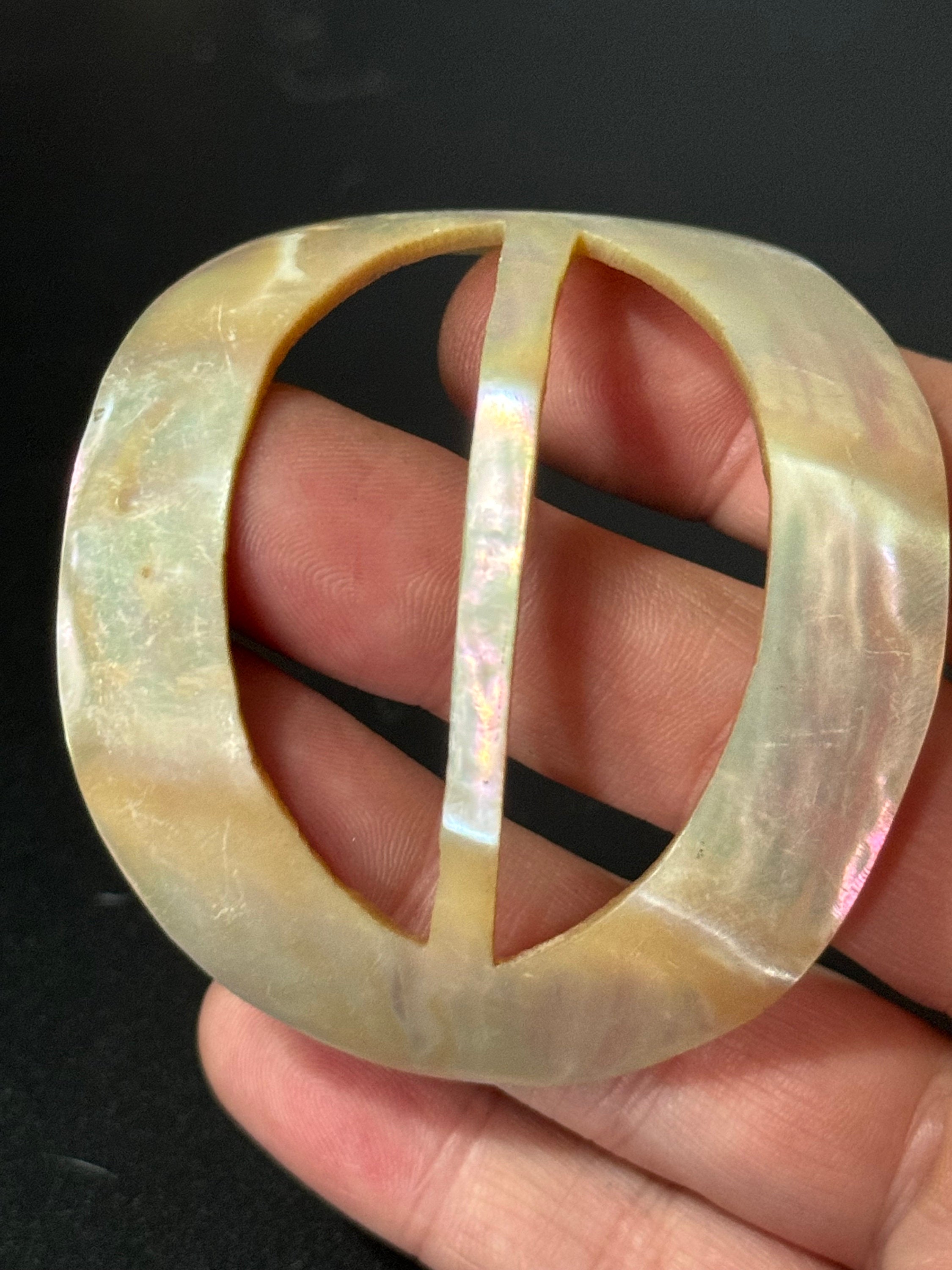 Large oval high curved Mother of Pearl belt buckle antique 6.5cm