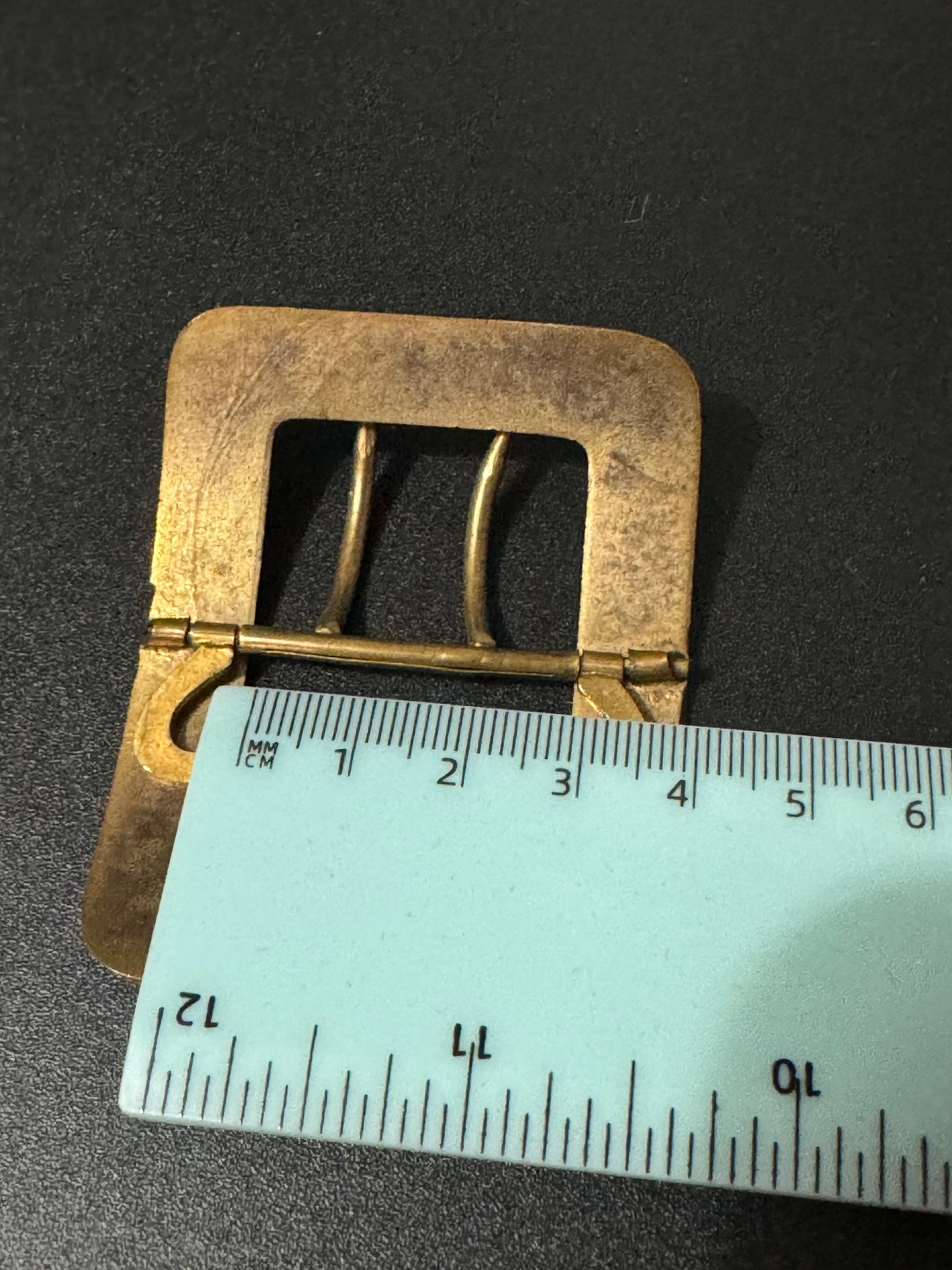 Dark green Guilloche Enamel brass Belt Buckle 1920s 1930s Sewing Haberdashery
