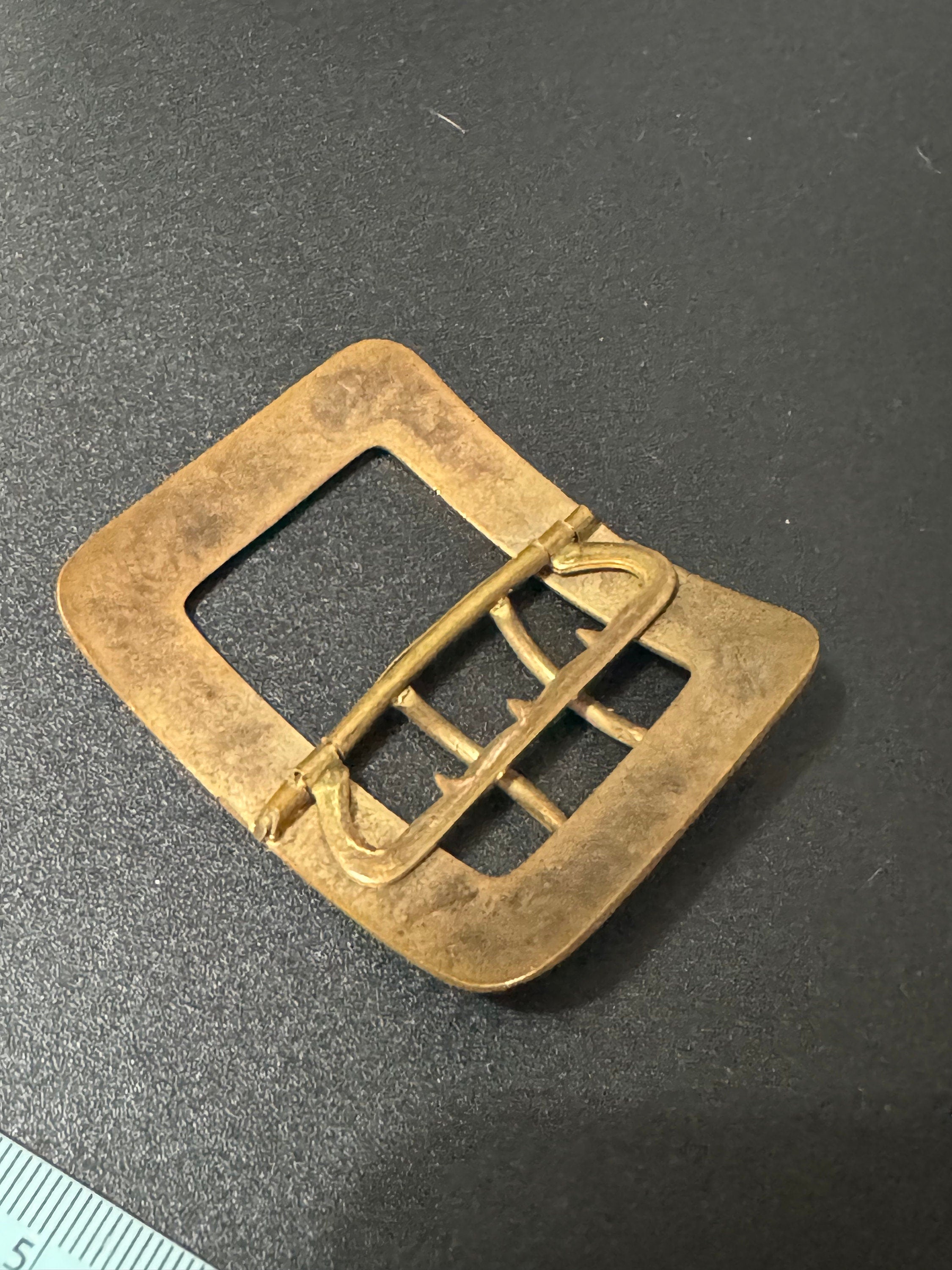 Dark green Guilloche Enamel brass Belt Buckle 1920s 1930s Sewing Haberdashery