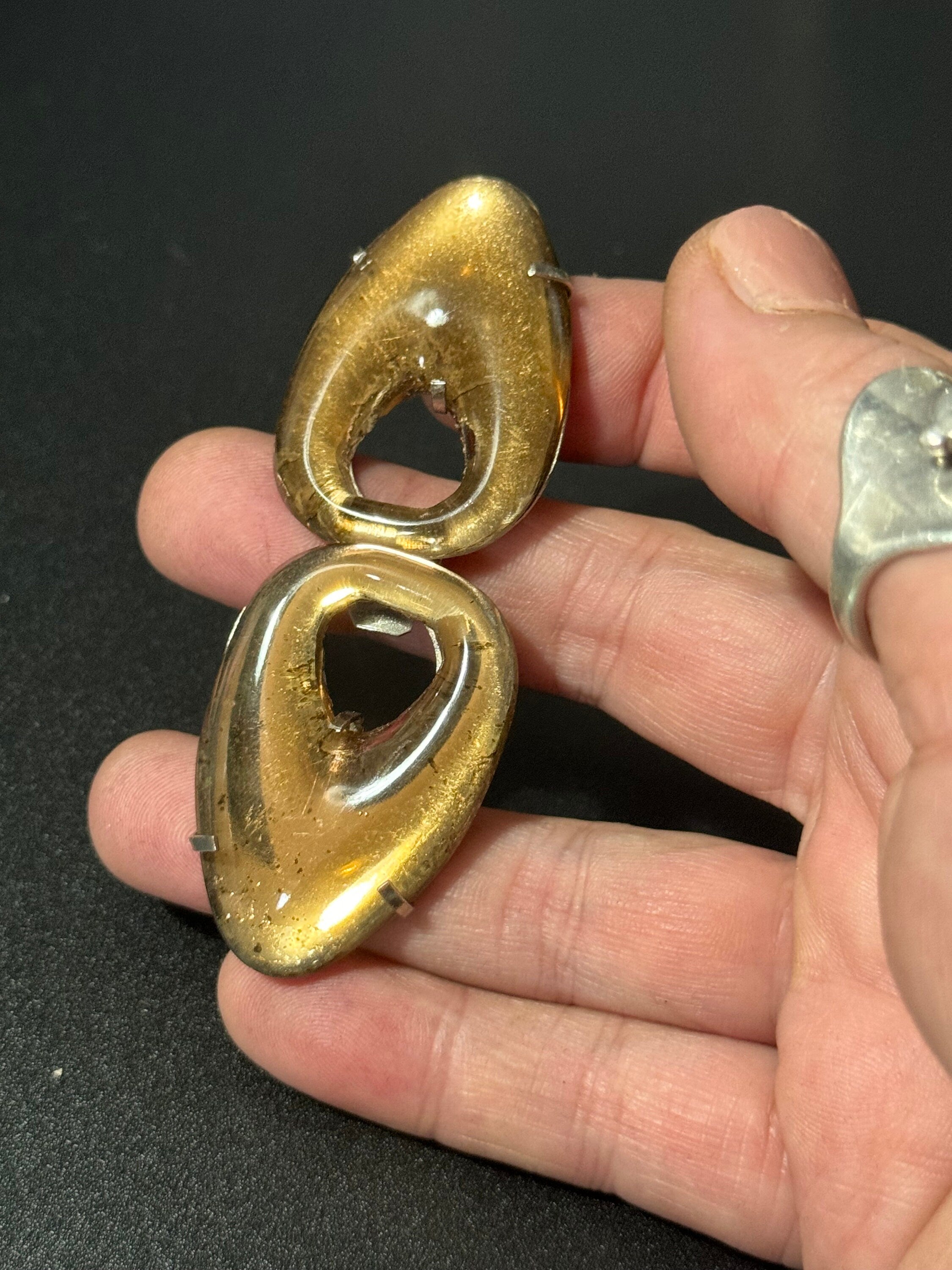 Vintage Art Deco Vauxhall Glass Belt Buckle: Brown & Gold Rhinestone Clasp