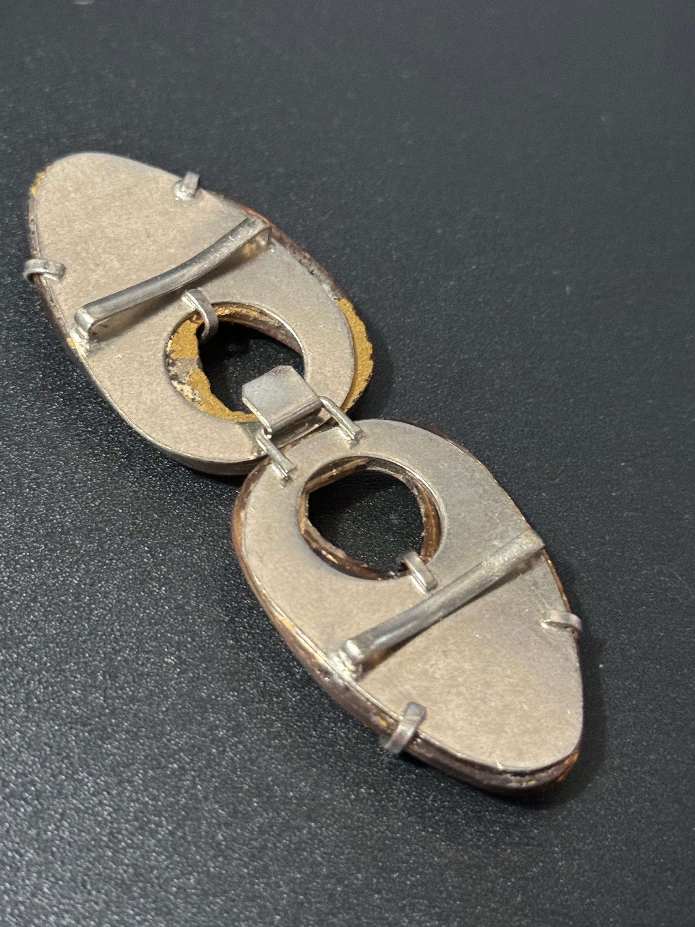 Vintage Art Deco Vauxhall Glass Belt Buckle: Brown & Gold Rhinestone Clasp