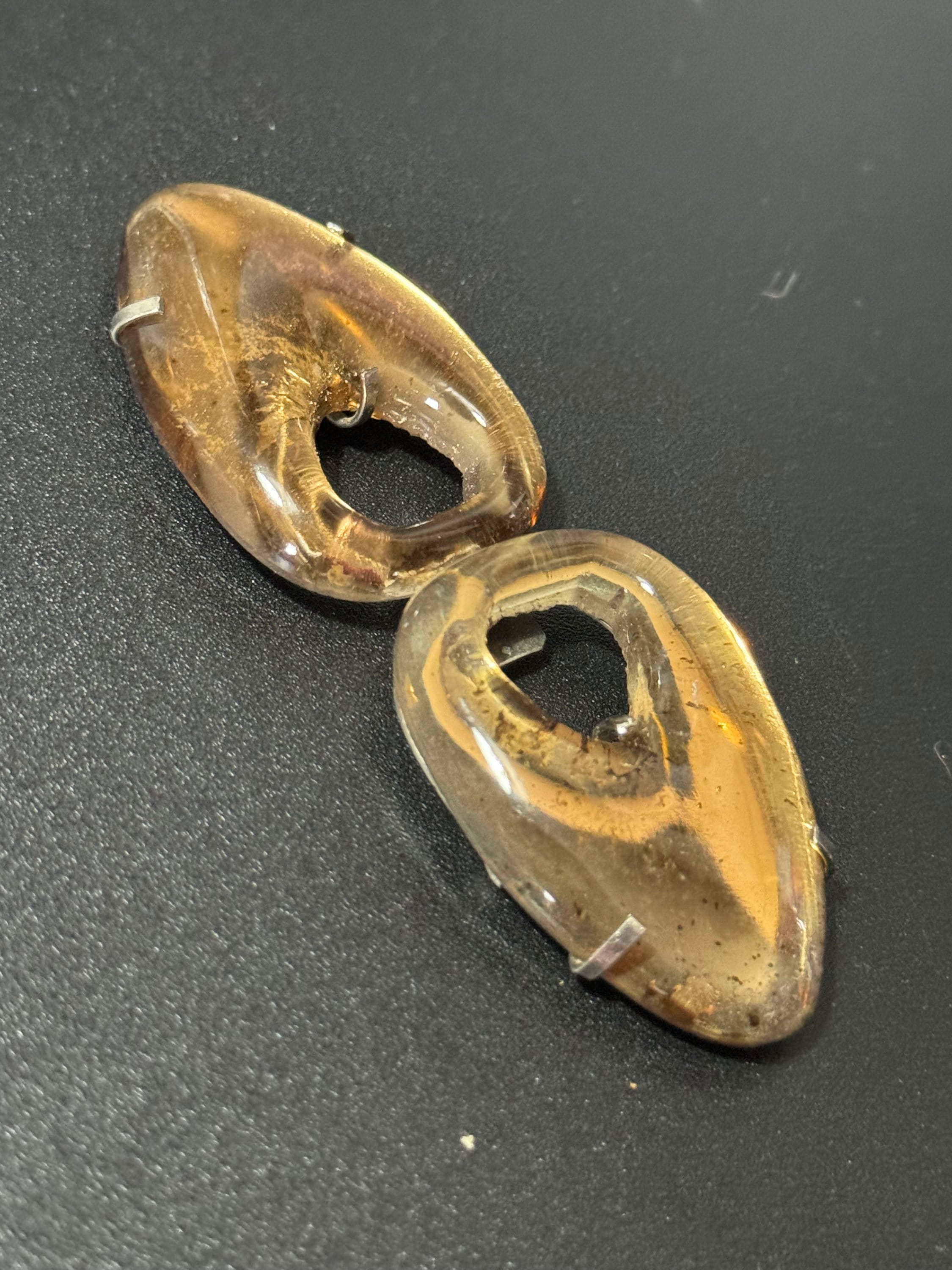 Vintage Art Deco Vauxhall Glass Belt Buckle: Brown & Gold Rhinestone Clasp