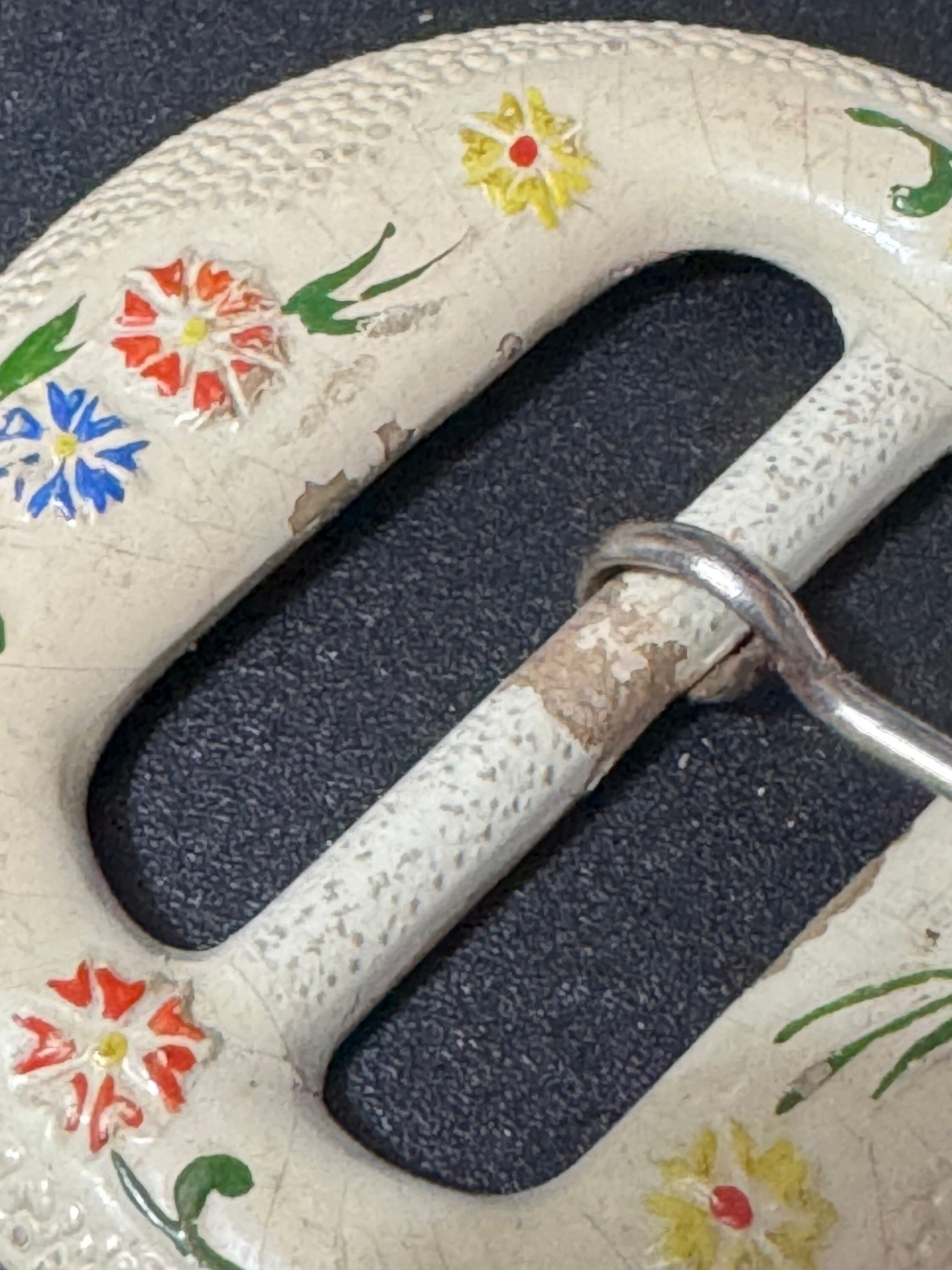 Vintage Art Deco Painted Flower Belt Buckle: 1930s Sewing Haberdashery