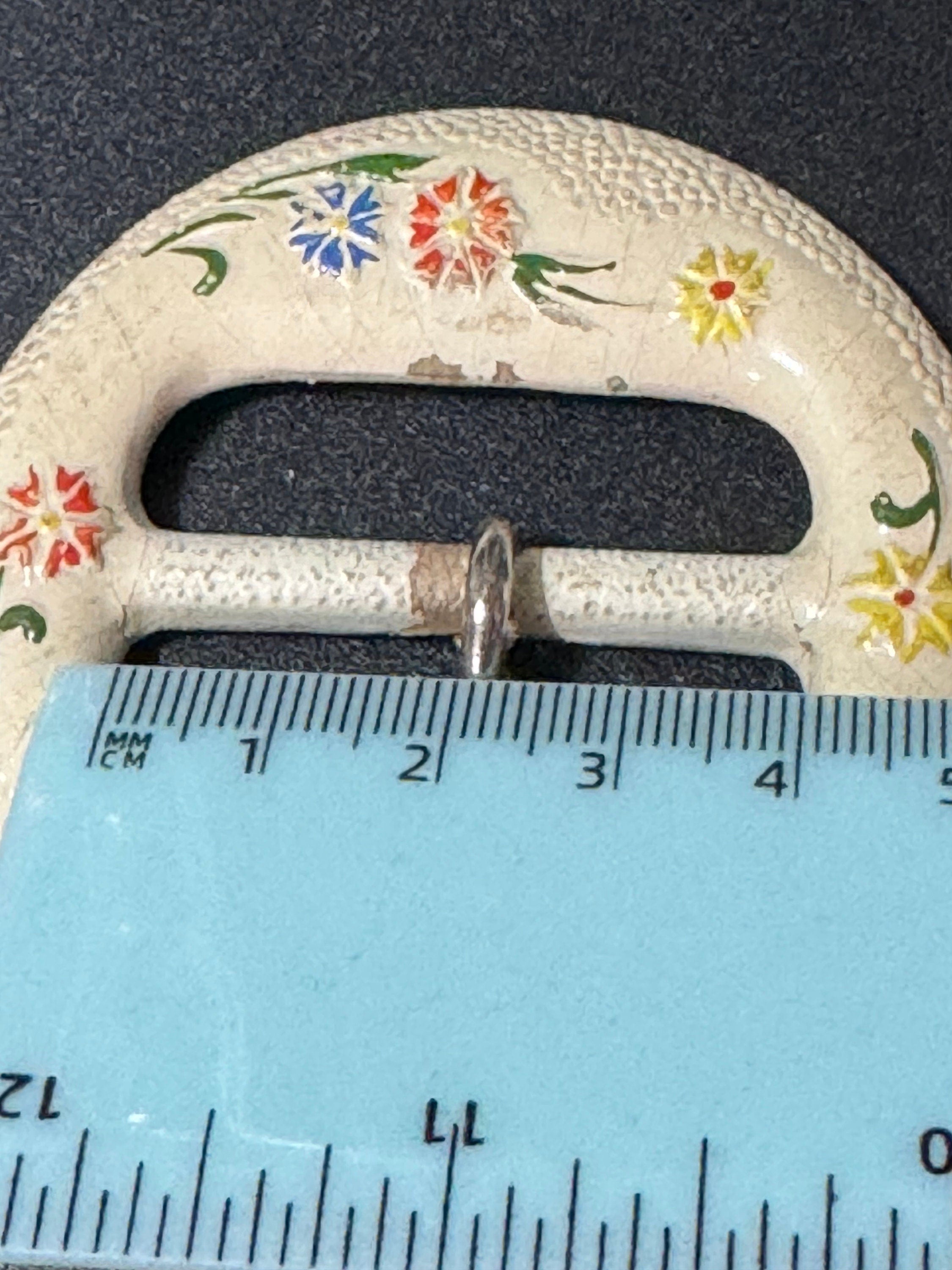 Vintage Art Deco Painted Flower Belt Buckle: 1930s Sewing Haberdashery