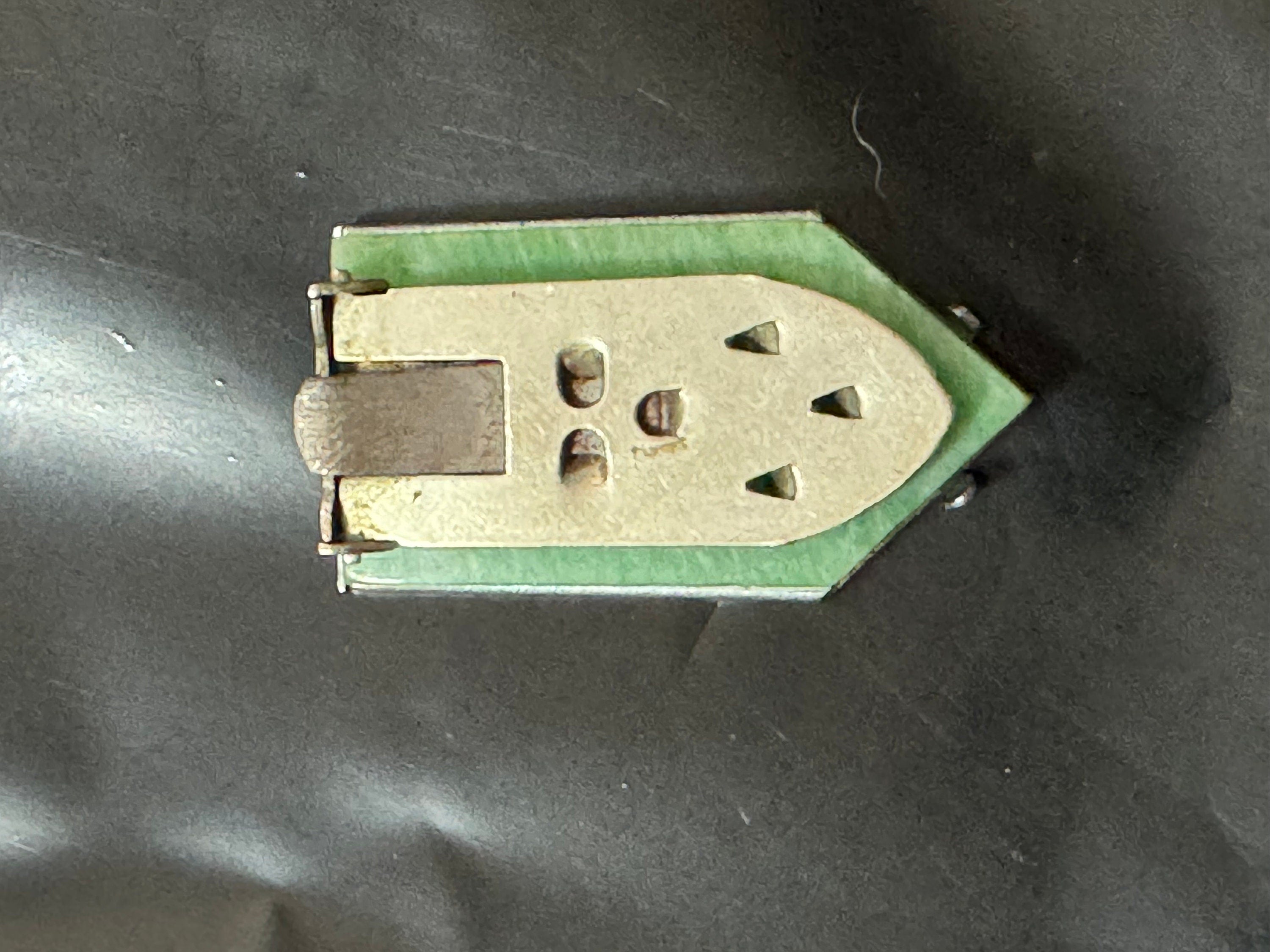 Monogram C Art Deco Light Green pressed and chrome glass ladies Dress Clip