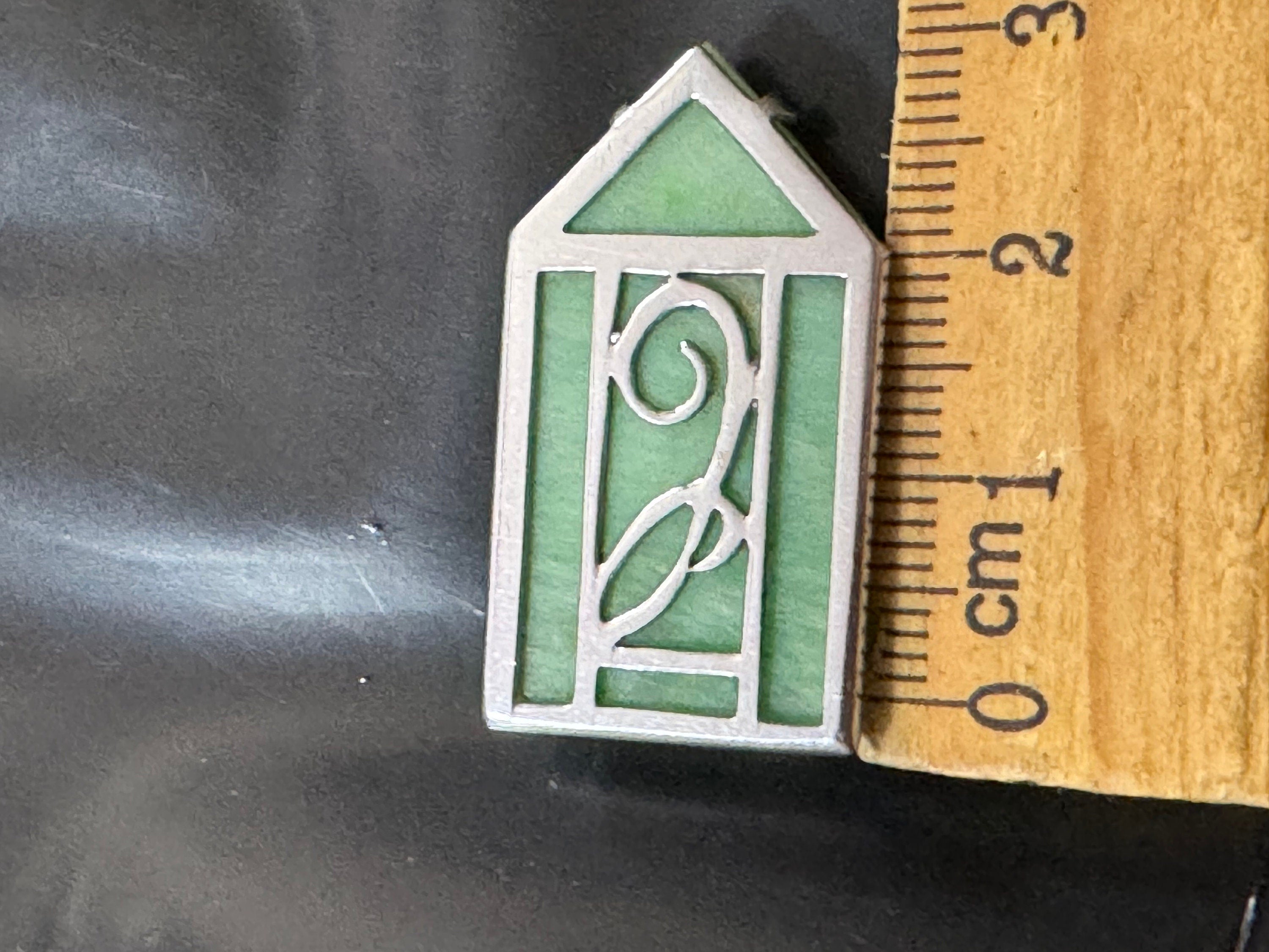 Monogram C Art Deco Light Green pressed and chrome glass ladies Dress Clip