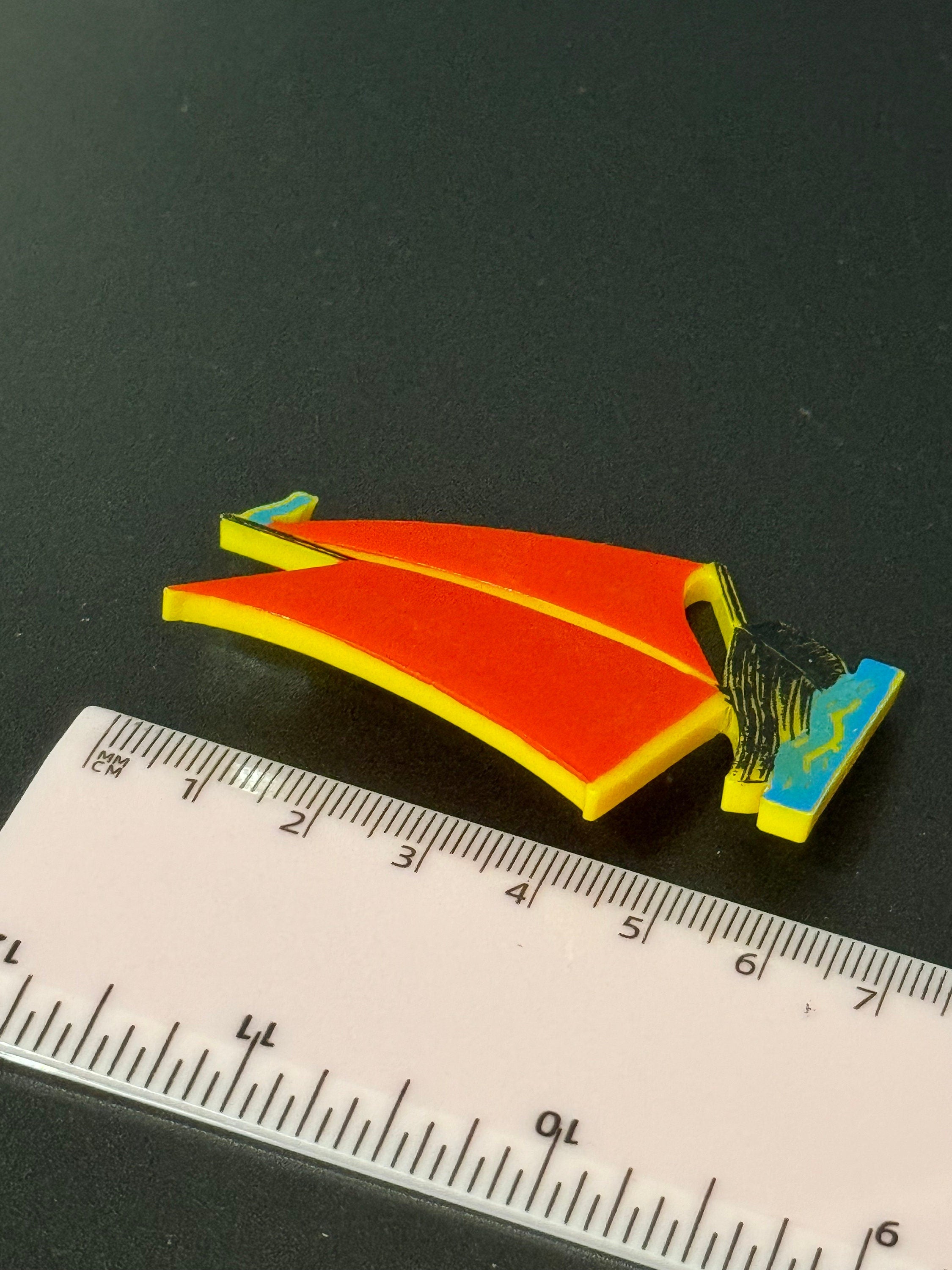 vintage French early plastic celluloid red yellow blue nautical sailing yacht boat Brooch